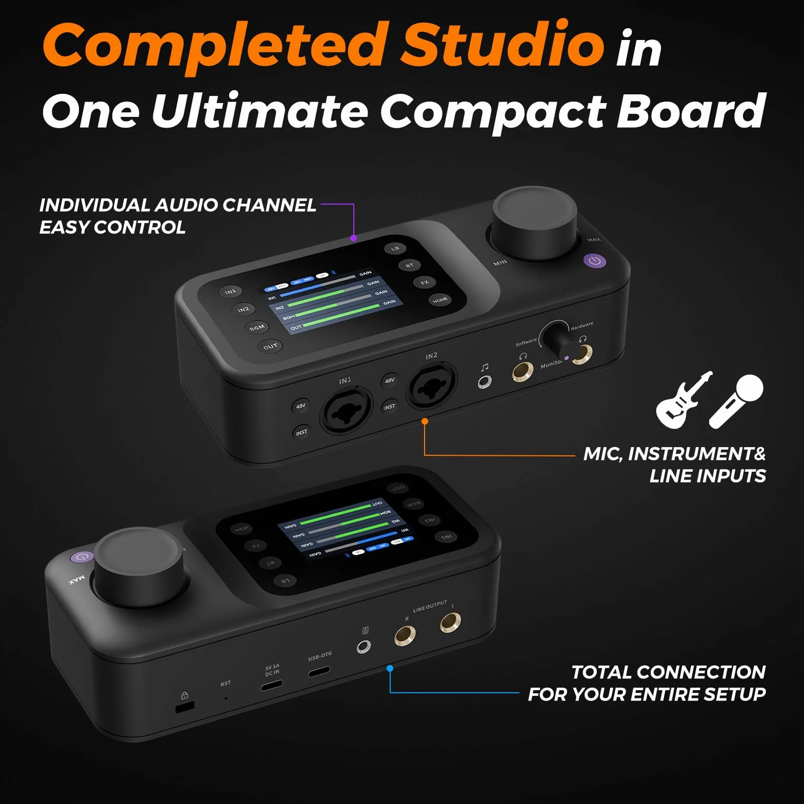AMIX40U Interfejs audio z przedwzmacniaczem Pro, 10 kanałów, Dual XLR/6,35 mm, 48 V Phantom Power, Bluetooth, LCD