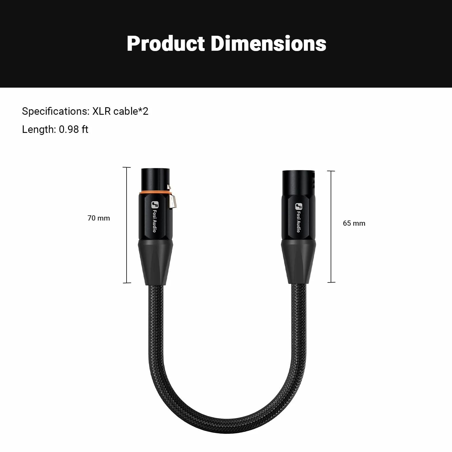 Fosi Audio Kabel XLR 1 ft, 2 sztuki przedwzmacniacza do wzmacniacza wyjściowego, trwałe ekranowanie do wzmacniacza ZA3 ZD3, przedwzmacniacza DAC, mikrofonu