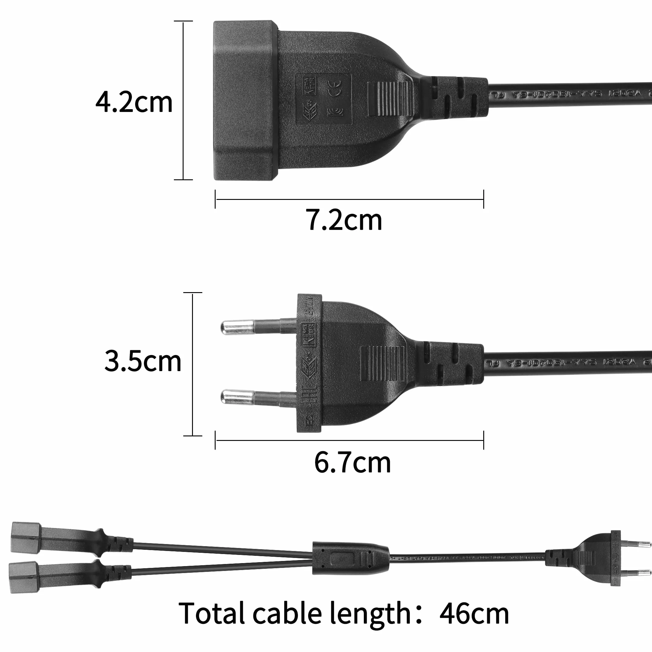 YACSEJAO Kabel zasilający przedłużacz kabel zasilający przedłużacz typu C wtyczka euro na gniazdo euro TV PC monitor projektor lampa urządzenia gospodarstwa domowego, 40 cm