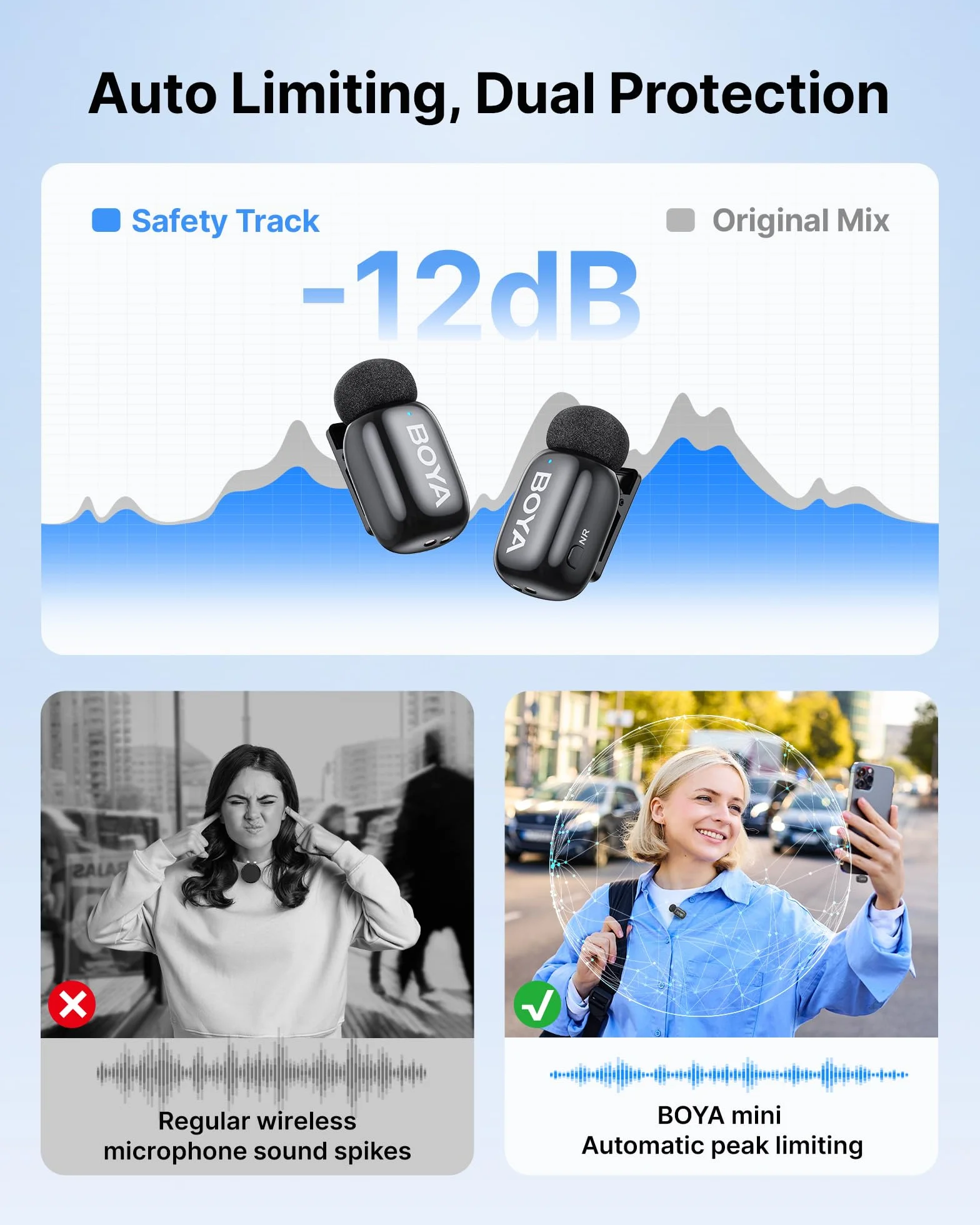 Boya bezprzewodowy mikrofon krawatowy do iPhone’a/iPada, Android, 2 mikrofony, 30h, zmiana głosu AI, czarny