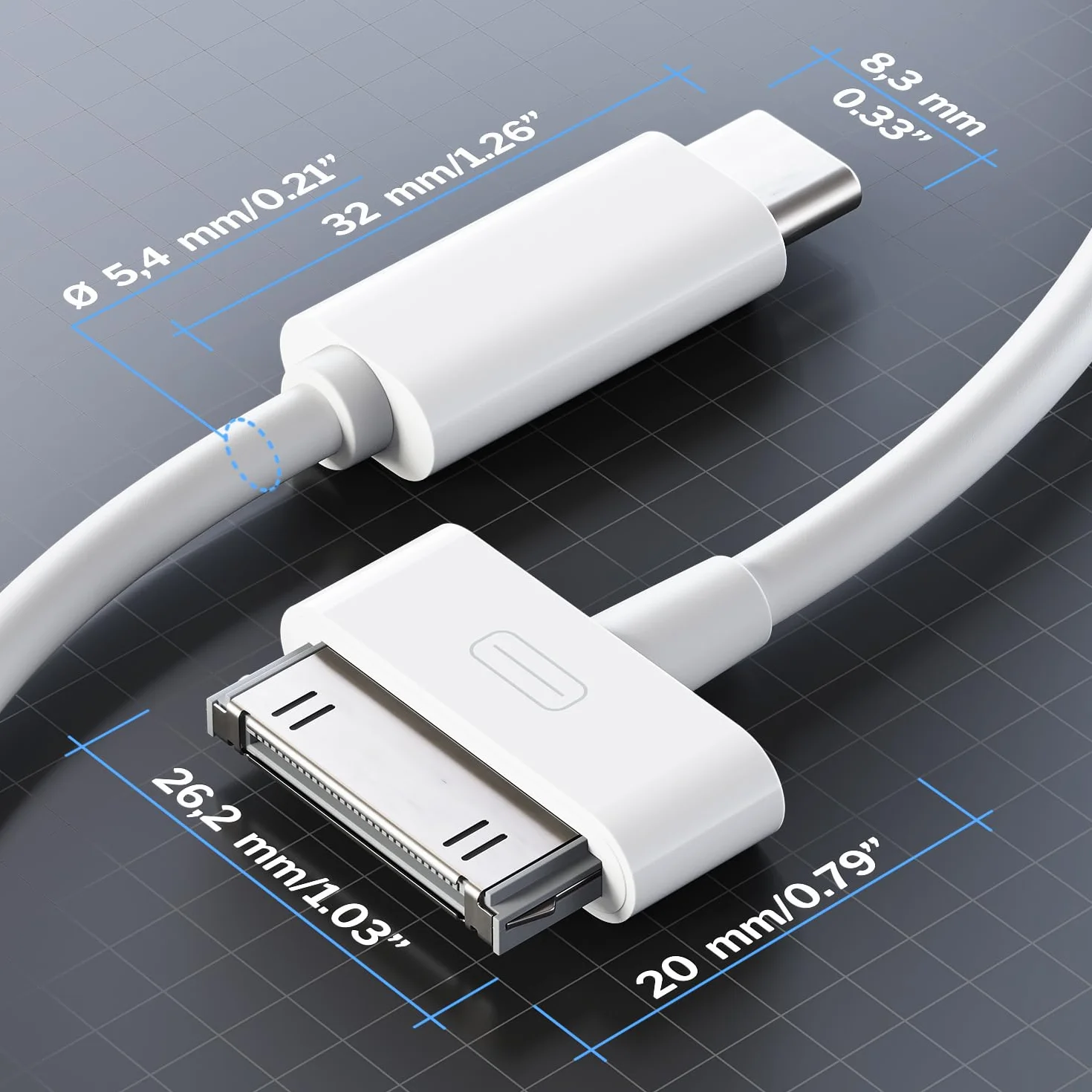 KabelDirekt – Kabel adapter 30-pin do USB-C dla iPhone, iPad, iPod – 1m (kabel danych/ladujący/synchronizacyjny USB-C do złącza Dock dla iPhone 4S/4/3G/3/1, iPad 3/2/1, iPod, biały)