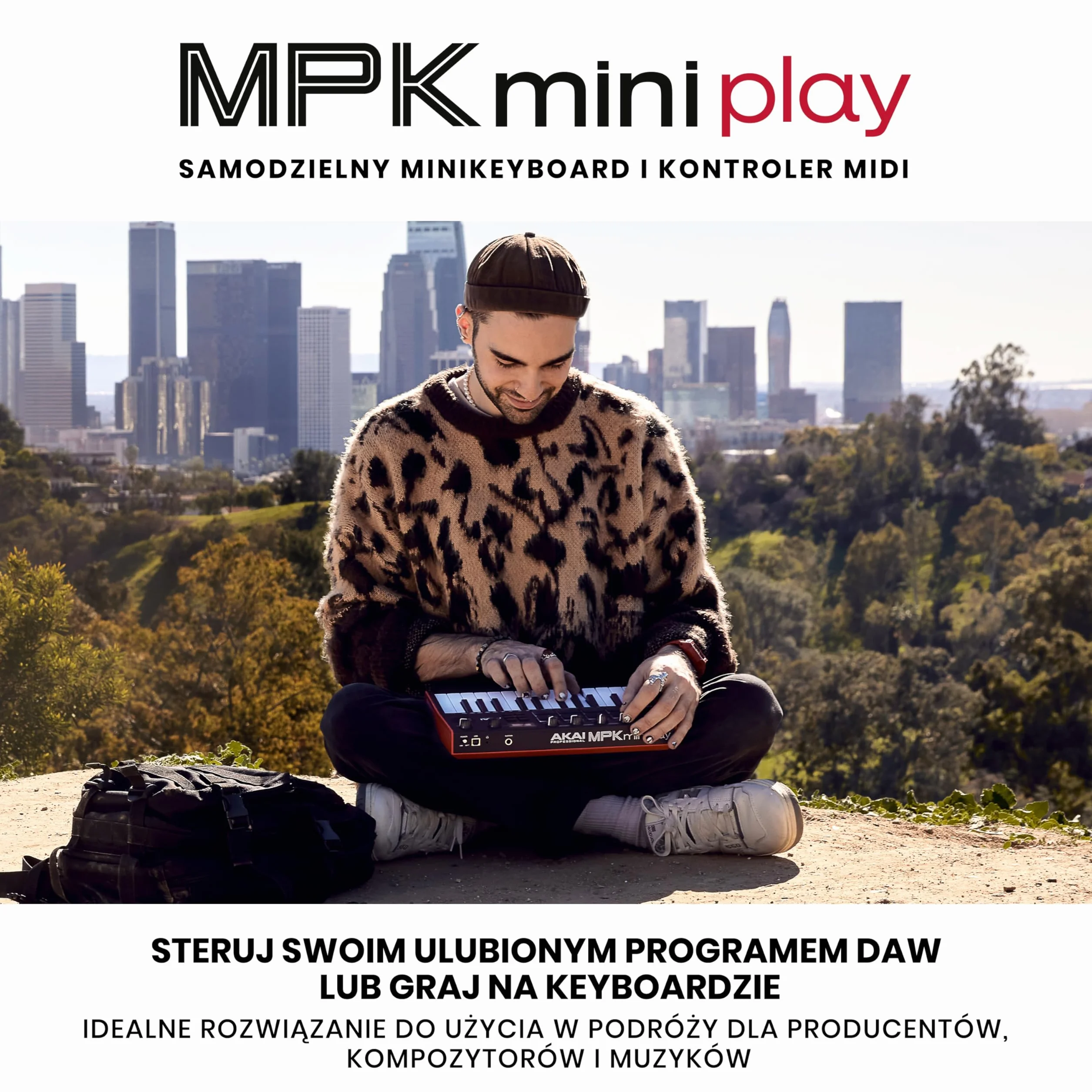 Akai Professional MPK Mini Play MK3 – klawiatura sterująca MIDI z wbudowanym głośnikiem i brzmieniami, dynamiczną klawiaturą, padami MPC, pakietem oprogramowania oraz pakietem Native Instruments