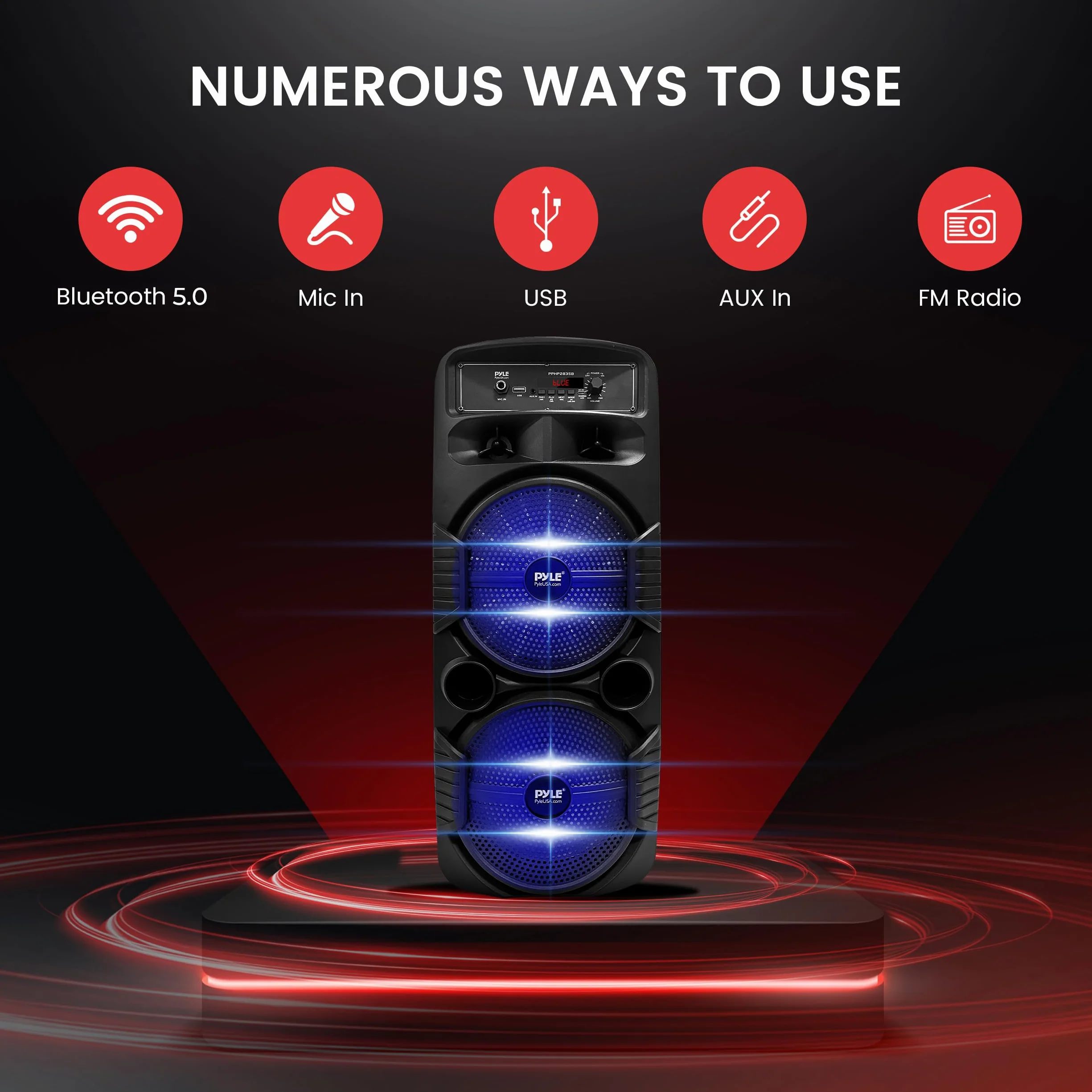 Przenośny system głośników Bluetooth PA - 600 W Rechargeable Outdoor Bluetooth Speaker Portable PA System w/Dual 8" Subwoofer 1" Głośnik wysokotonowy, Microphone In, Party Lights, USB, Radio, Remote -