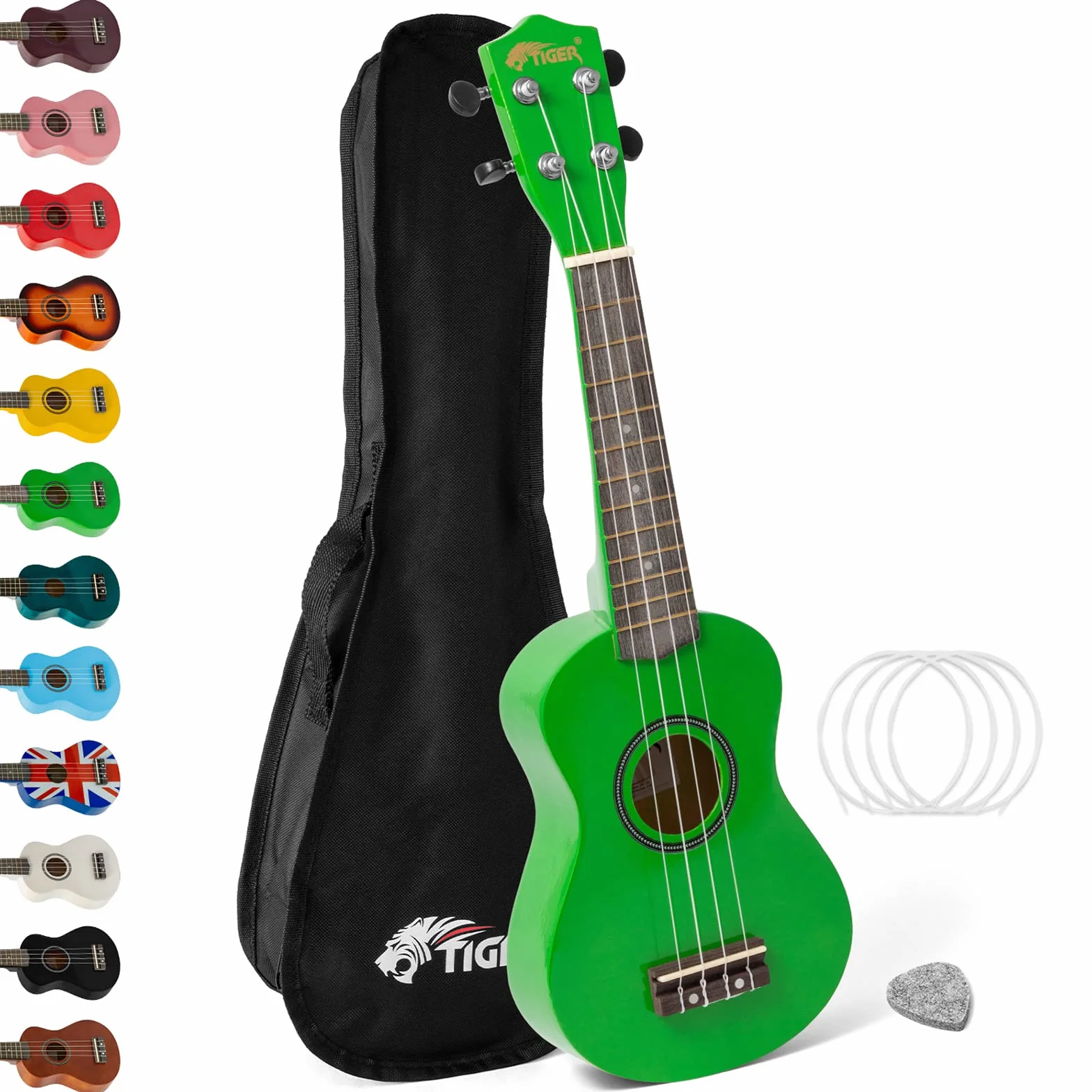 Tiger UKE7 ukulele sopranowe dla początkujących zielony