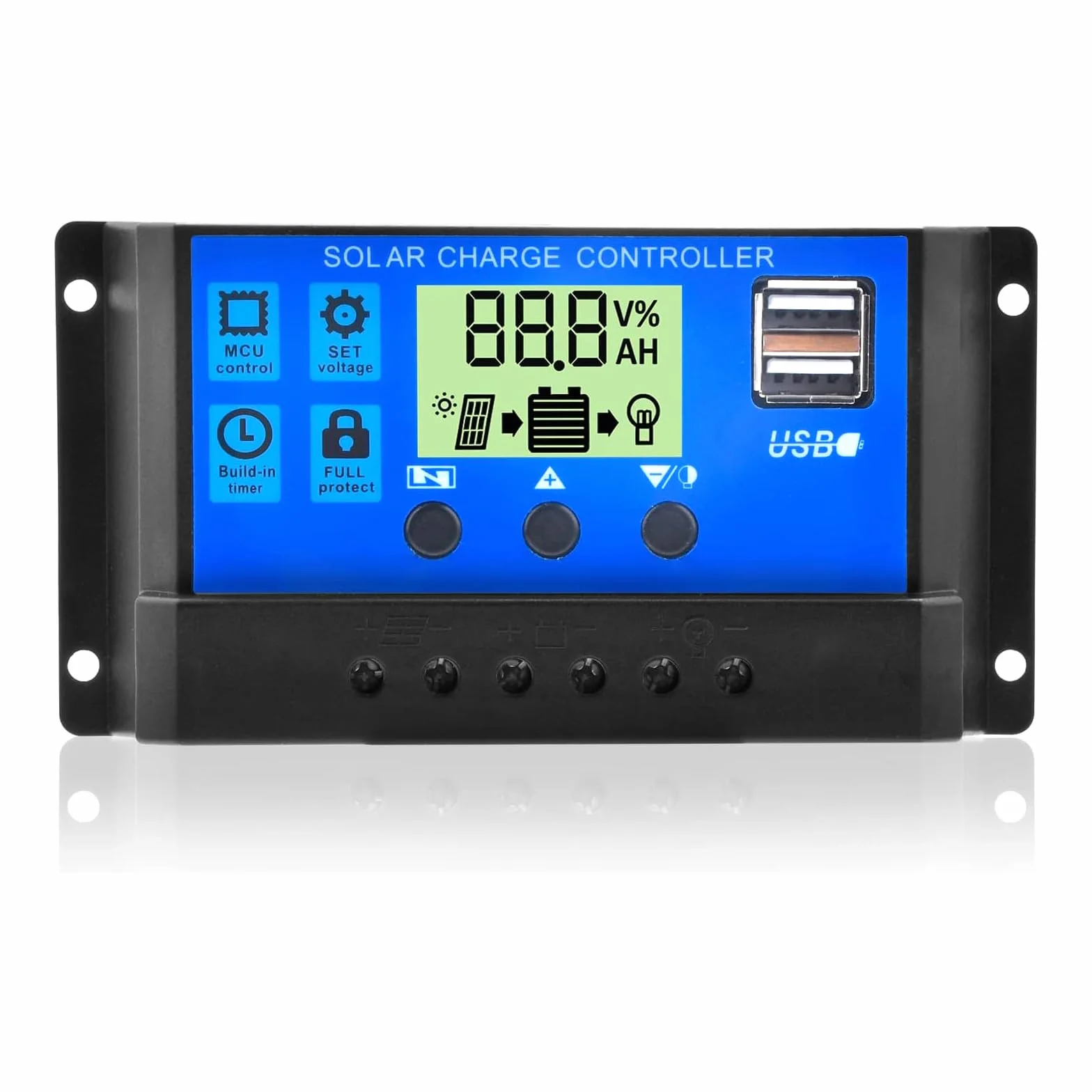 Diymore Solarna ładowarka kontroler 30 A (wersja zmodernizowana), 12 V/24 V, solarny regulator ładowania, panel słoneczny, bateria, inteligentny regulator solarny z podwójnym portem USB, wyświetlacz