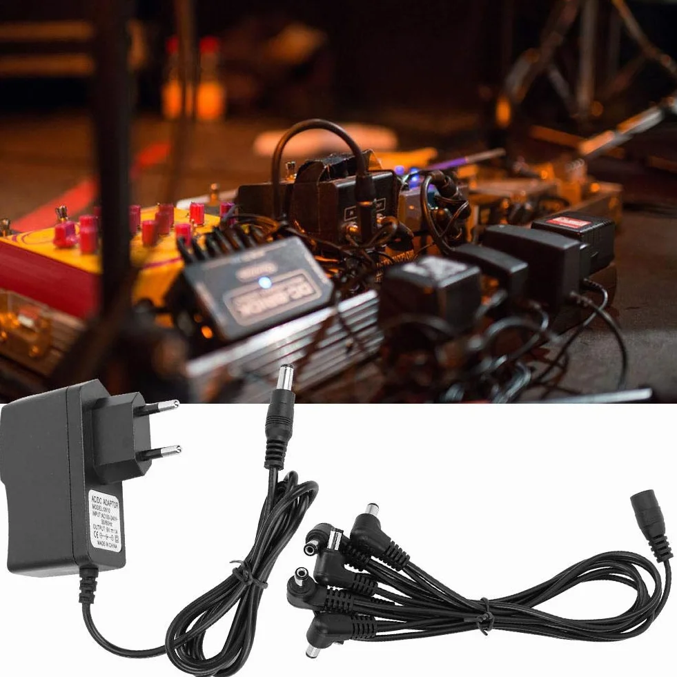 RiToEasysports Profesjonalny zasilacz do pedałów gitarowych 9V 1A JEDEN przewód zasilający Tow-6 (Adapter UE)