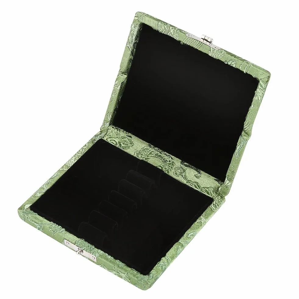 Oboe Reeds etui, drewniana + jedwabna tkanina osłona na ustniki Oboe pojemnik do przechowywania instrument muzyczny pudełko części zamienne do 6 szt. stroików obój (zielony)