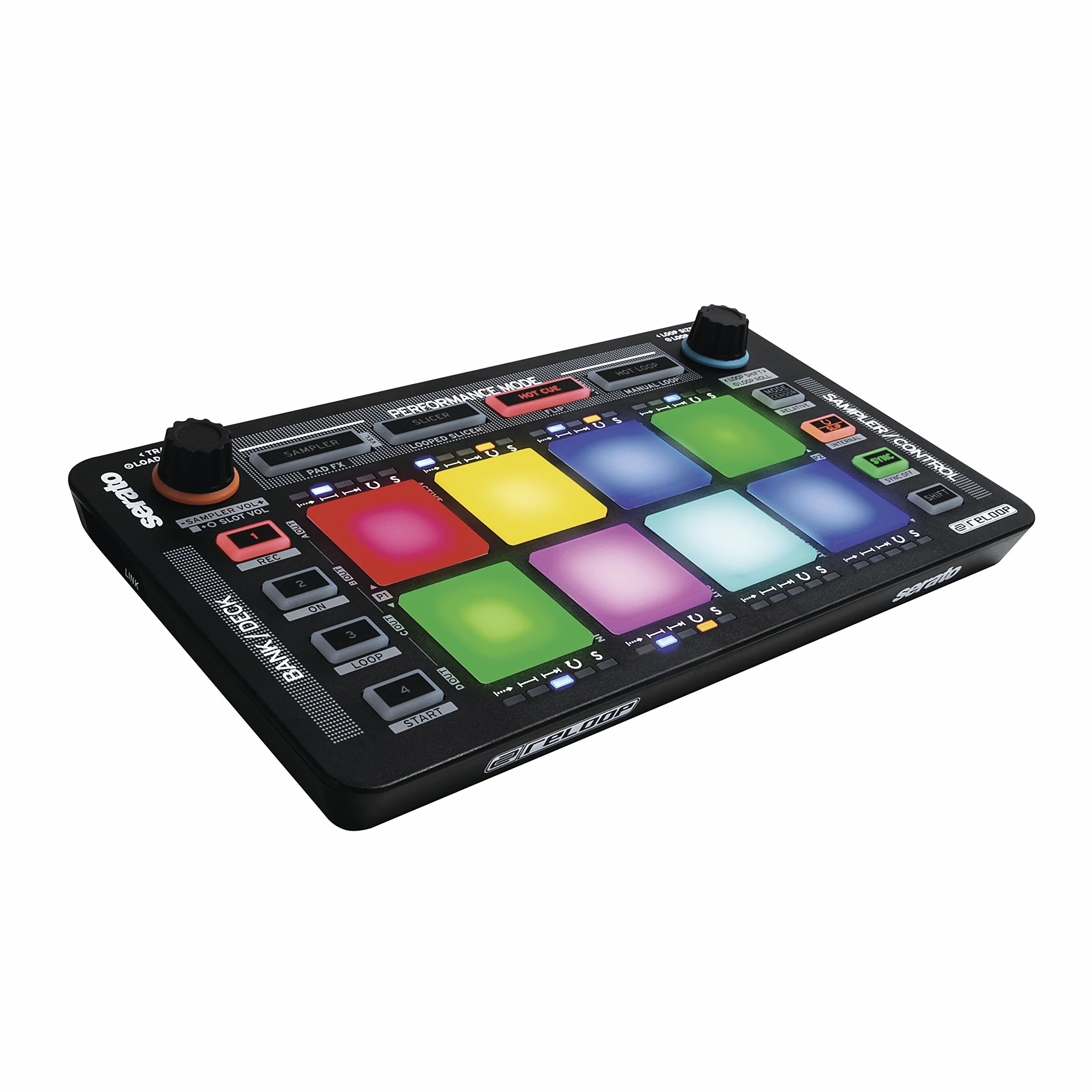 Reloop Neon - Add-On USB DJ Controller z wrażliwymi na prędkość padami perkusyjnymi RGB performance, Plug and Play z Serato DJ Pro, (czarny)
