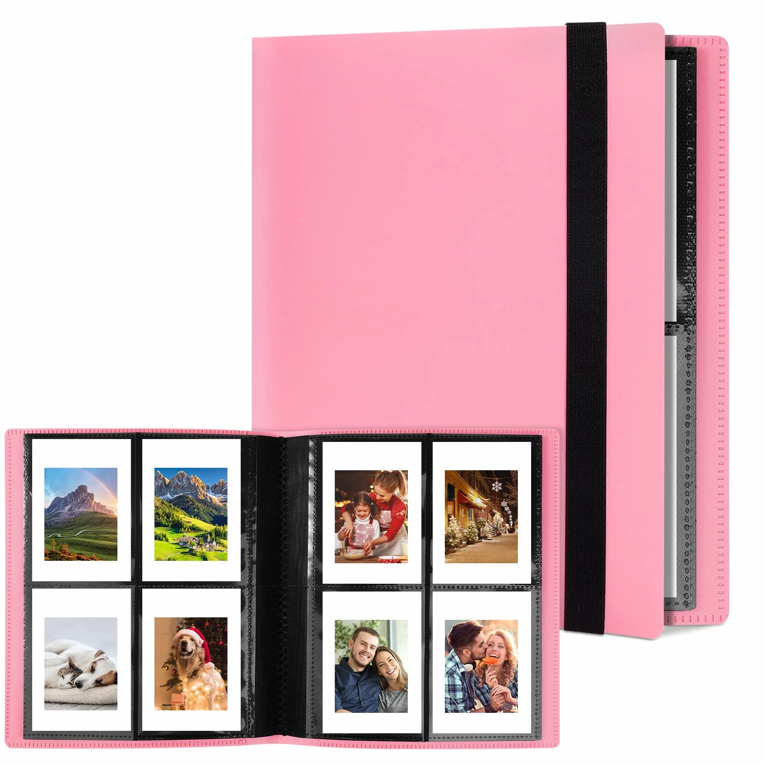 Flintronic Album fotograficzny, 160-kieszeniowy album pamiątkowy, 40-stronicowy mini album filmowy do Instax Mini, papier fotograficzny z cynkiem i zębatką - różowy