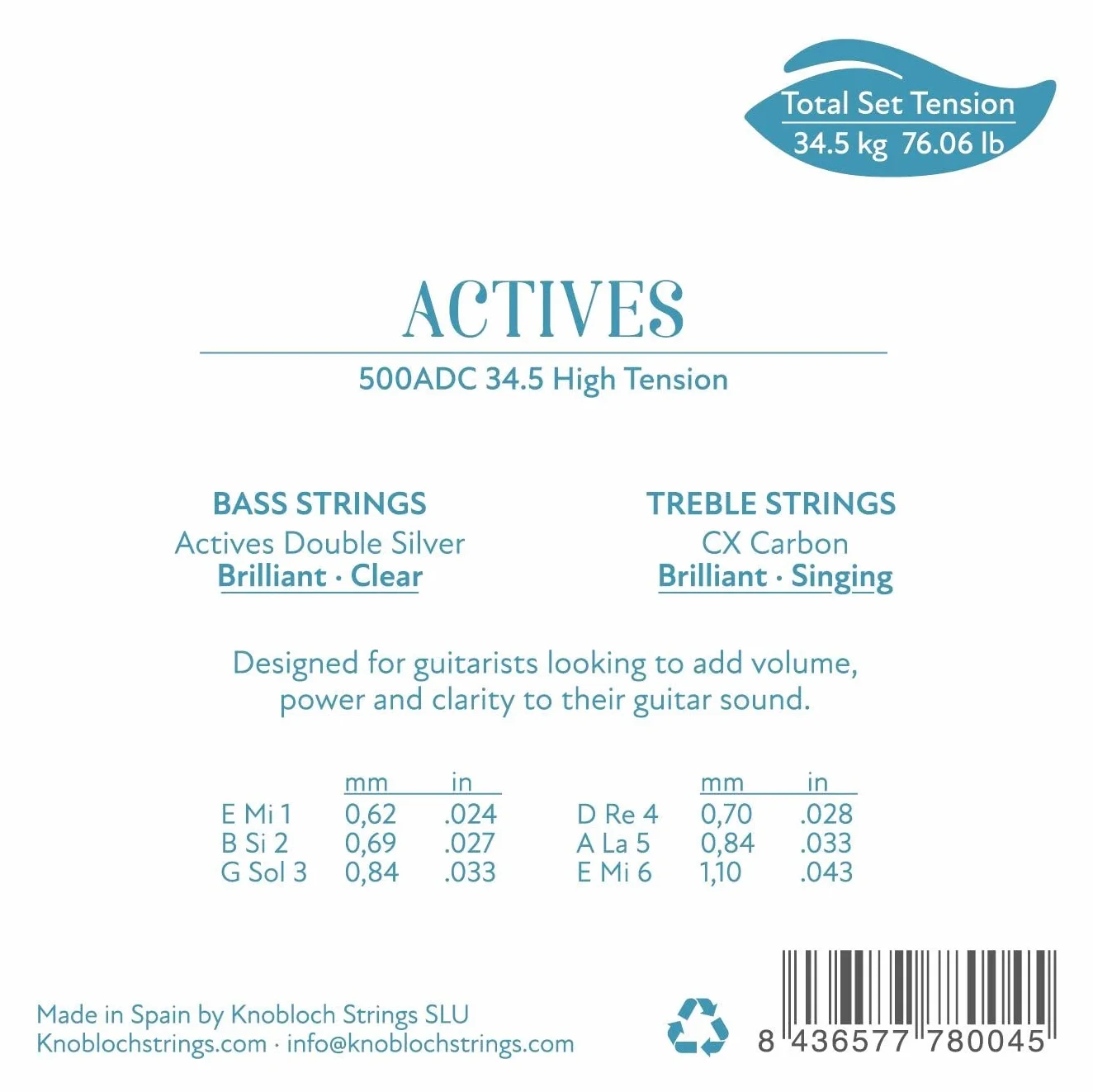 Knobloch Strings 500ADC - Actives Double Silver CX Carbon High Tension 34.5