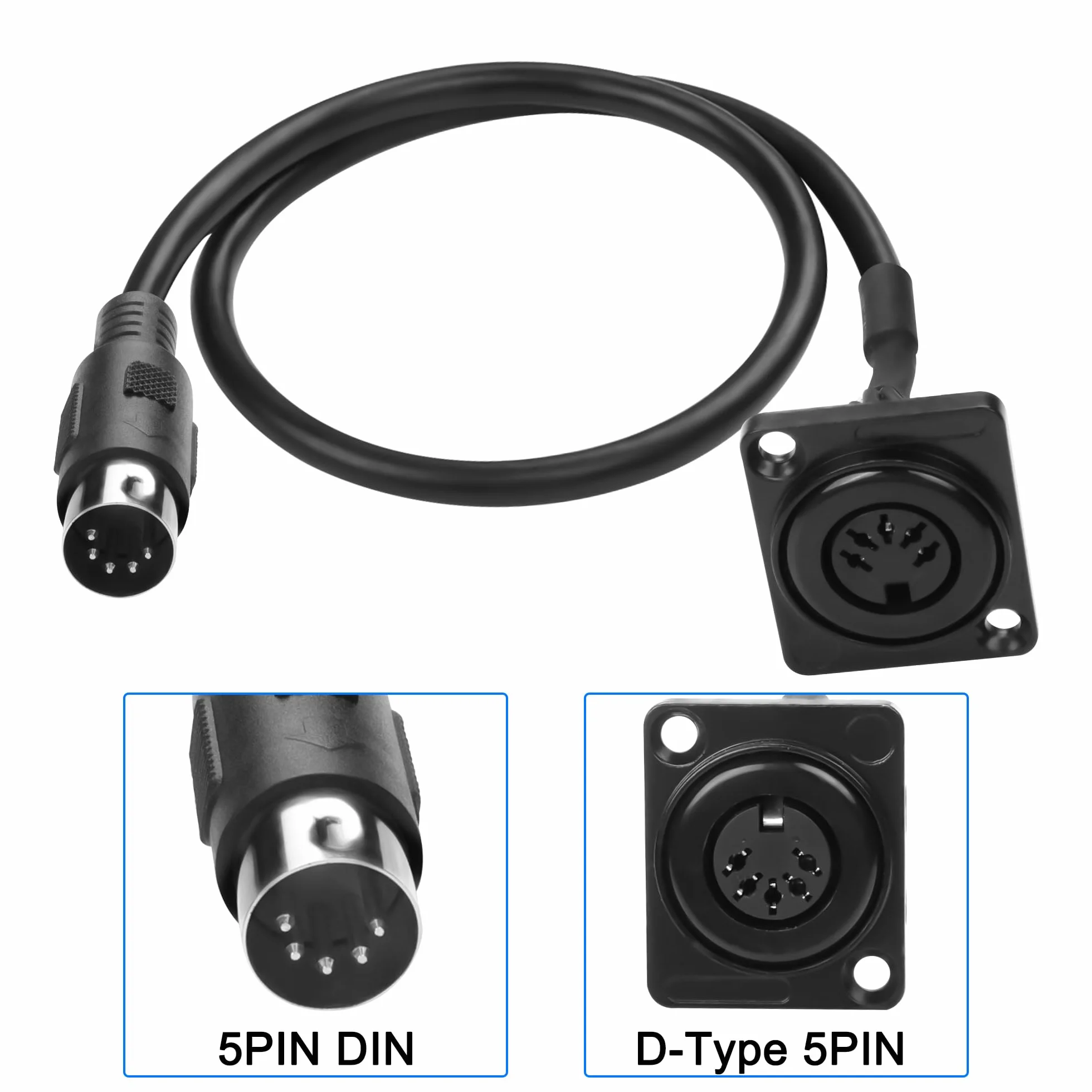 MIDI DIN 5-pinowy kabel przedłużający montaż panelowy DIN 5PIN wtyczka na gniazdo audio adapter do keyboardu syntezatora 53 cm