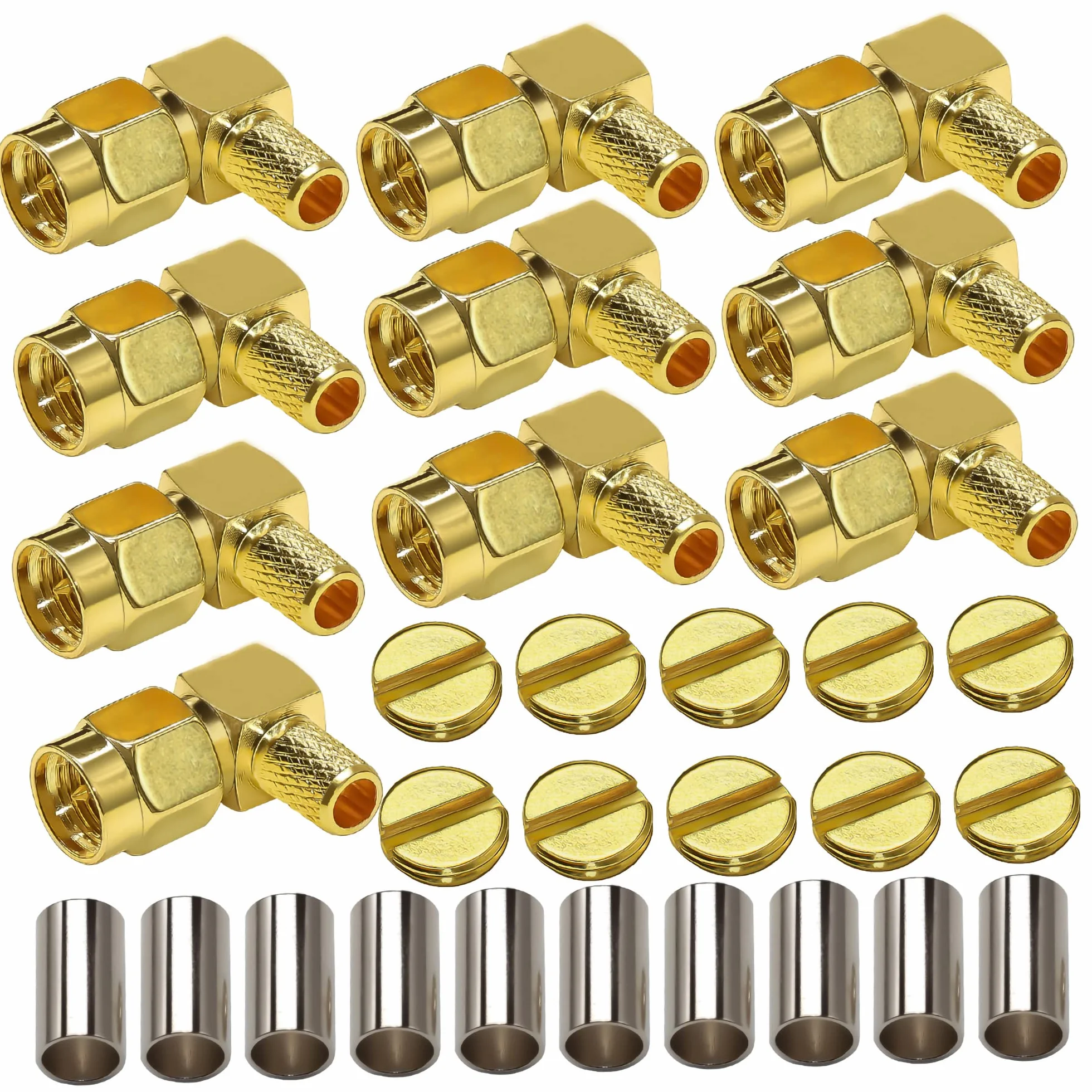 Złącze SMA TUOLNK SMA męskie złącze zaciskowe kątowe do RG58 RG142 RF kabel koncentryczny SMA adapter kolankowy 90 stopni 10 sztuk
