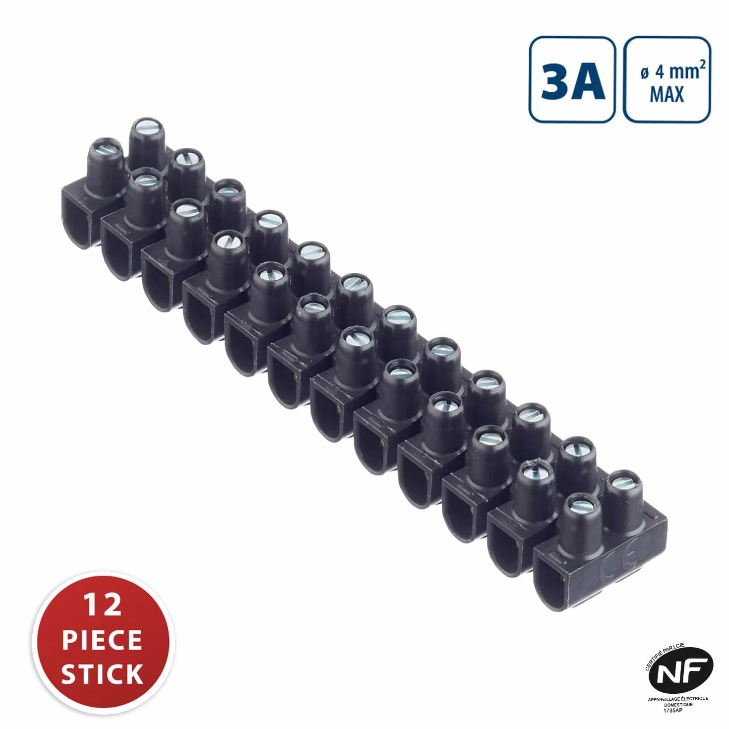 Złączki przyłączeniowe PP, TBS-3A-4mm2 - Czarne. Listwa z 12 listwami zaciskowymi