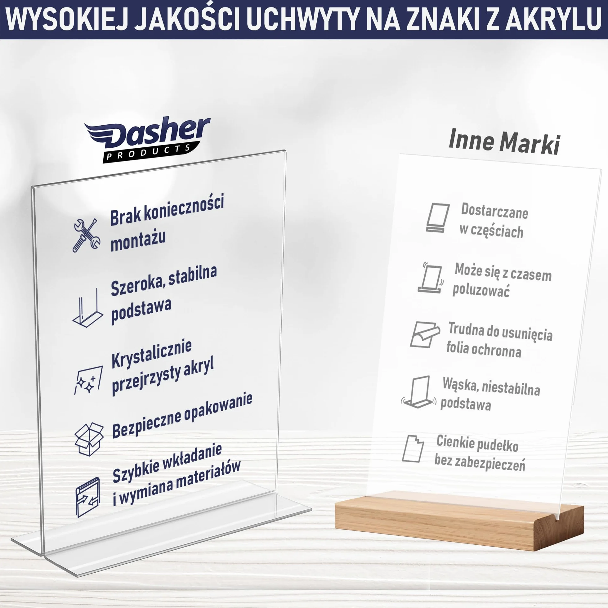 Uchwyt na Plakaty A4 z Akrylu – Stojak Stołowy w Kształcie Litery T, Dwustronny, Ładowany od Dołu, w Orientacji Pionowej. Idealny do Restauracji, Promocji, Zdjęć i Sal Lekcyjnych (A4 – Zestaw 3 Szt.)