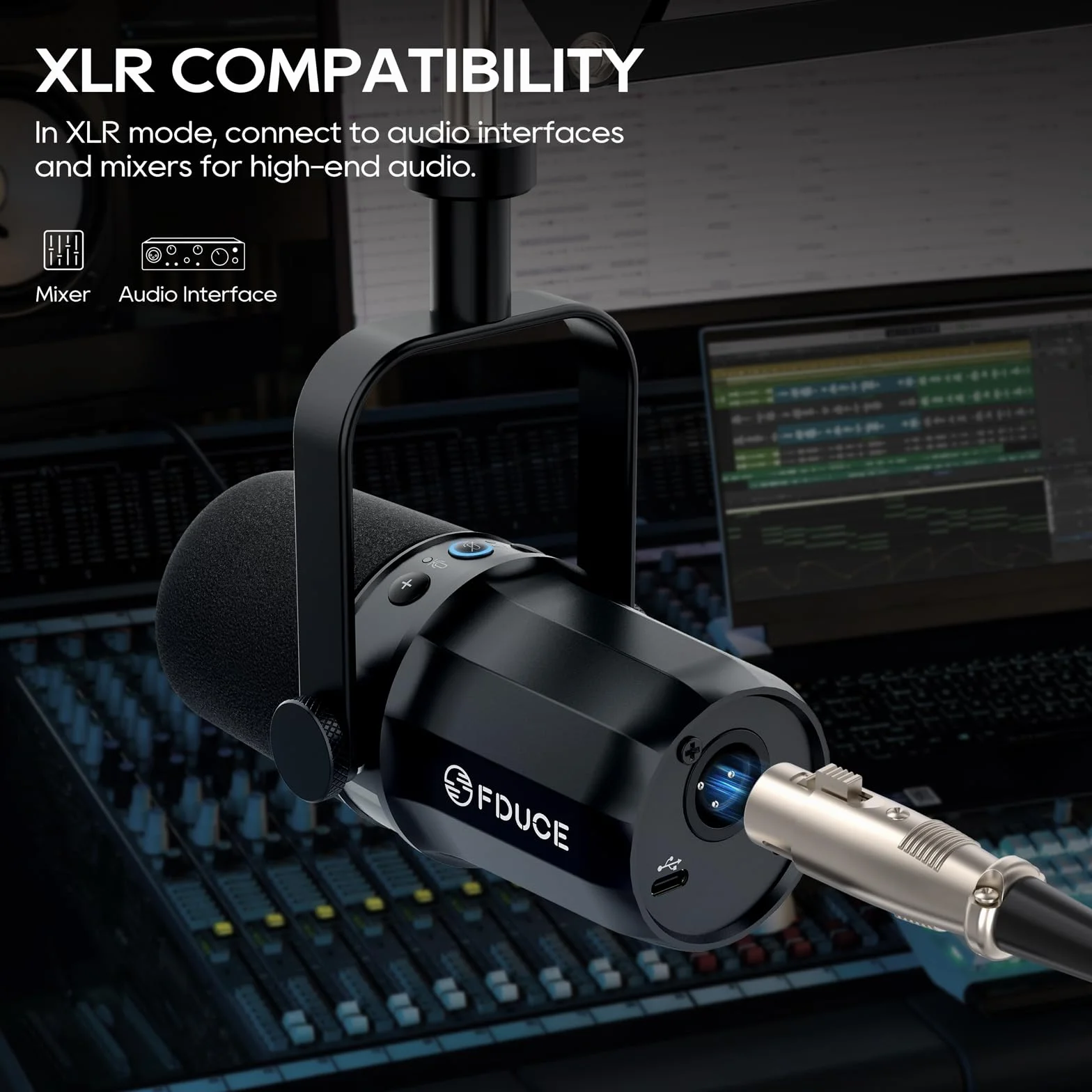FDUCE SL40 Vocal Dynamic Podcast Microphone for Podcasting, Gaming, Live Streaming & Recording, Built-in Headphone Output, LED Mute Button, All Metal USB/XLR Cardioid Mic, Voice-Isolating Technology