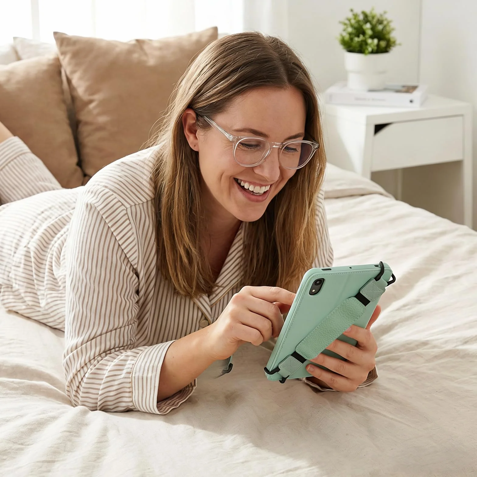 1 szt. pasek na rękę, elastyczny uchwyt do czytnika e-booków i tabletu o przekątnej 6-8", pasek na rękę ze skóry PU, 50 naklejek w stylu retro, zapobiega bólom dłoni