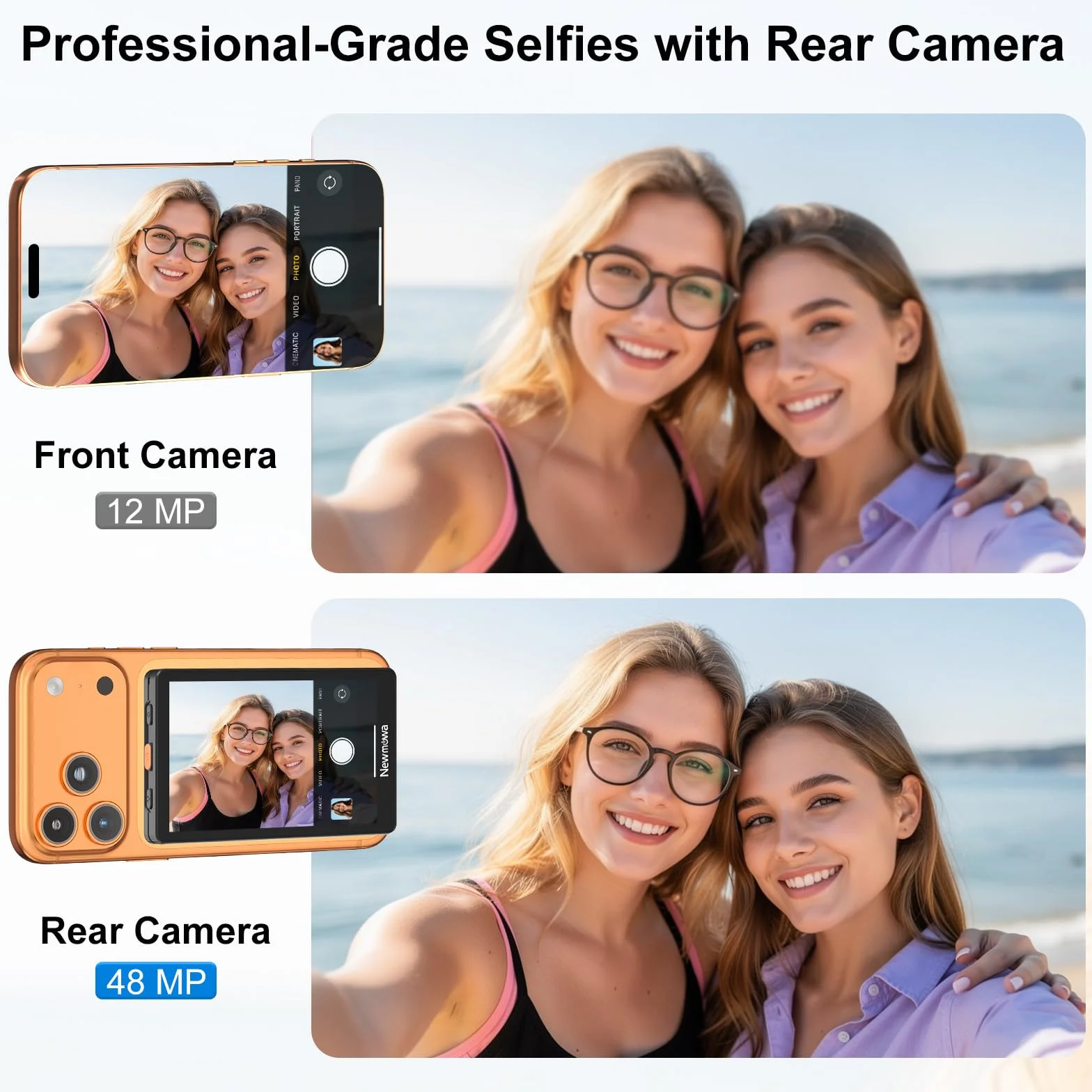 Newmowa Czarny Magnetyczny Telefon Vlog Selfie Monitor Ekran,1080P Nagrywanie Bezprzewodowe,Tylnej Kamery Telefonu Do Selfie LiveStream TikTok,Kompatybilny z iPhonem(Support 4K 30fps Wired Recording)