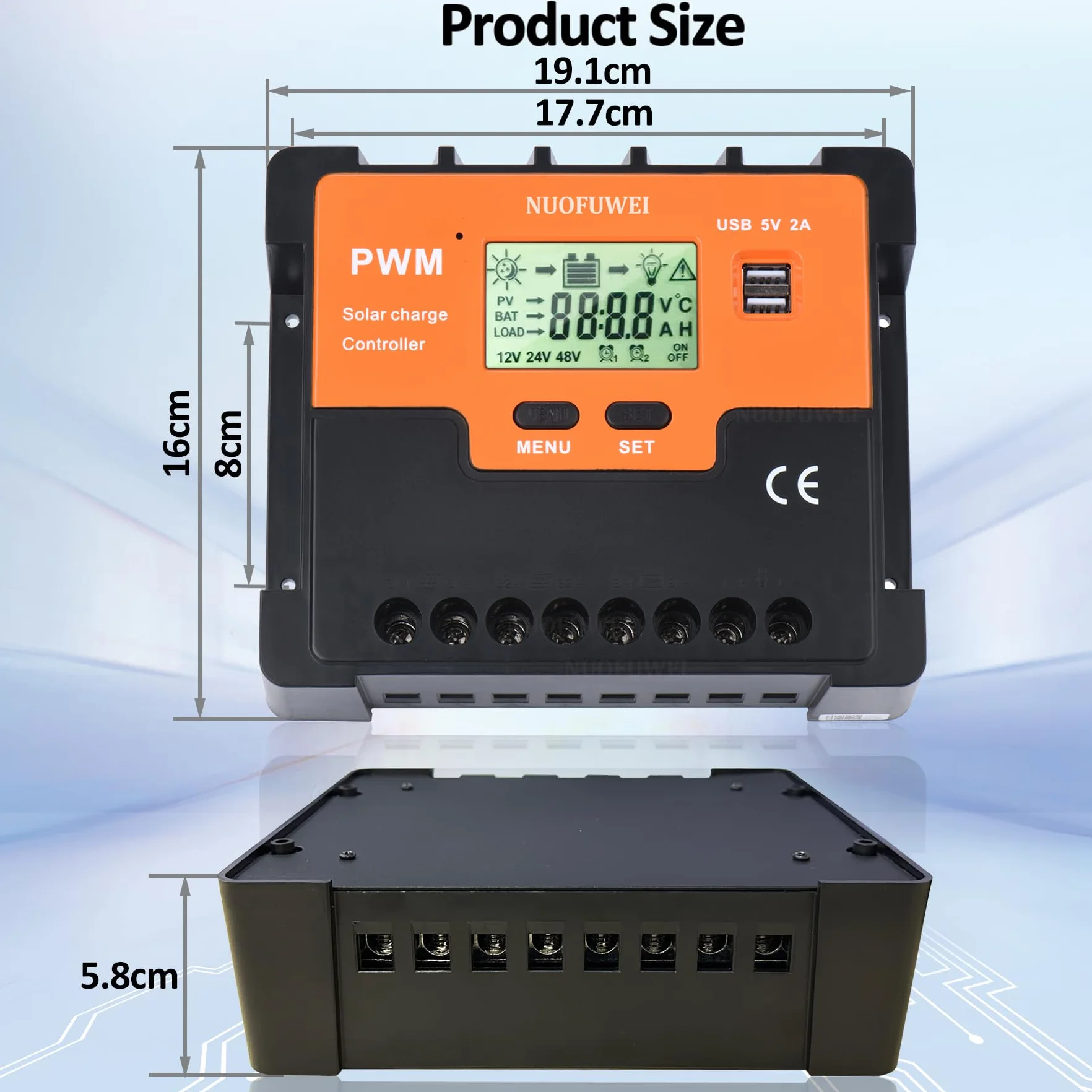 Regulator ładowania solarnego 80 A, 12 V, 24 V, 36 V, 48 V, solarny regulator ładowania PWM 80 A z czujnikiem temperatury, 4 porty USB,