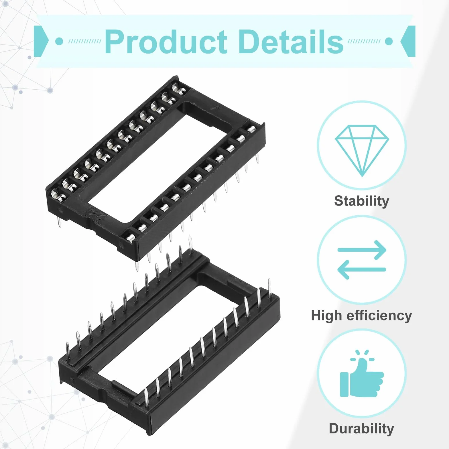 QUARKZMAN 8 sztuk DIP IC Chip Socket Adapter 24 Pin IC Asortyment Kit 2,54 mm/0,1" Pitch 15,24 mm odstęp między rzędami do projektu breadboard, wzór płytek PCB