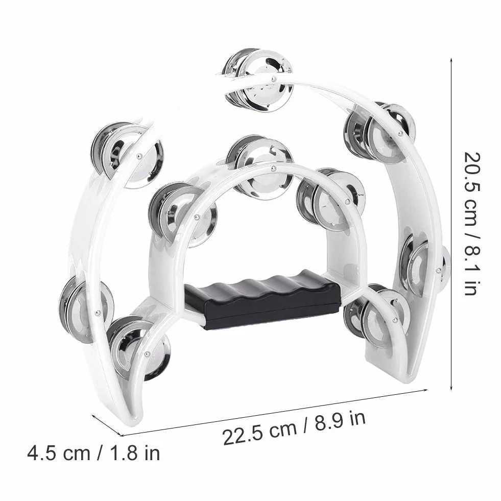 Dwurzędowy Ręczny Tamburyn, Metalowe Dżingle Half Moon Ręczny Muzyczny Bęben Perkusyjny z Ergonomicznym Uchwytem (WHITE)