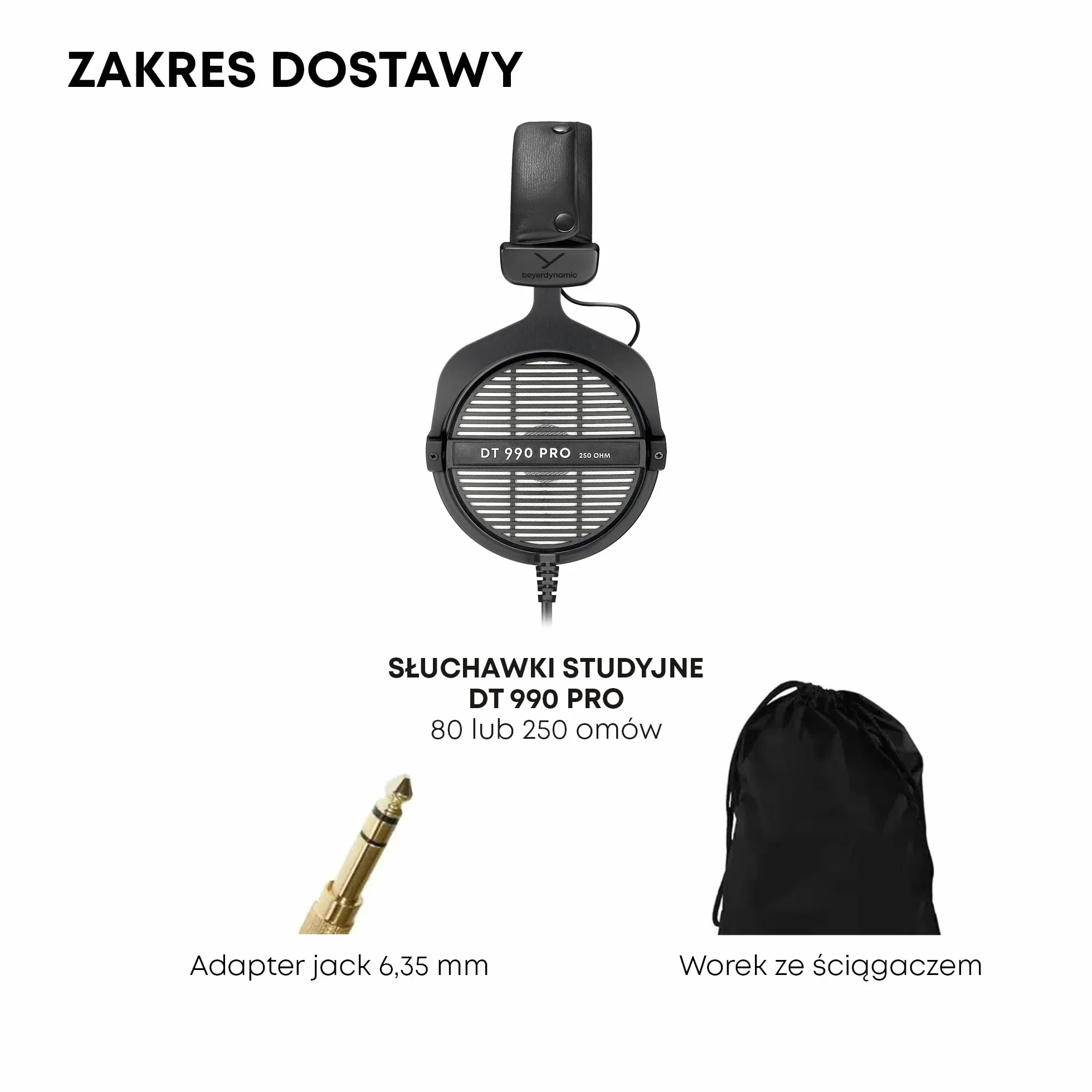 beyerdynamic DT 990 PRO Limitowana edycja w kolorze czarnym 250 Ohm. Jednostronne, przewodowe słuchawki studyjne nauszne do miksowania, masteringu i edycji. Ręcznie wykonane w Niemczech.