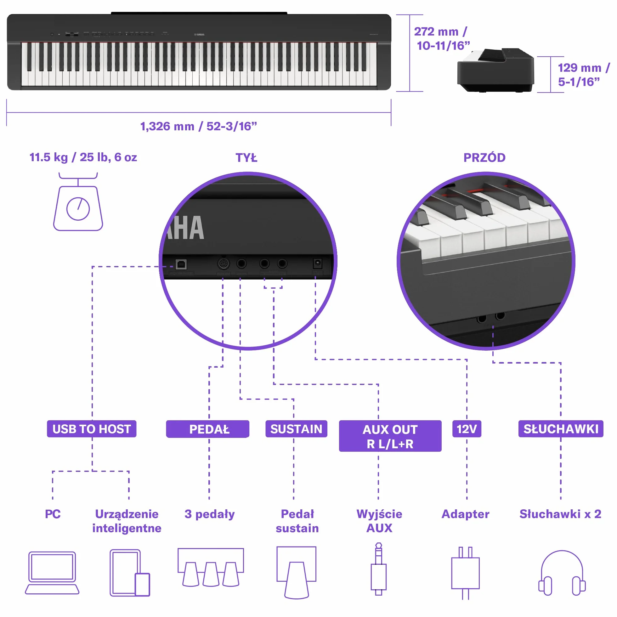 Yamaha Pianino Cyfrowe, Wielokolorowy, 88 klawiszy