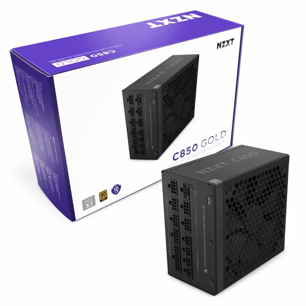 NZXT C850 Gold ATX 3.1 - W pełni modularny, cichy zasilacz do gier PC - 850W - 80 PLUS Gold - Złącze 12 V-2x6 - Tryb zerowego wentylatora - 100% japońskich kondensatorów - Czarny