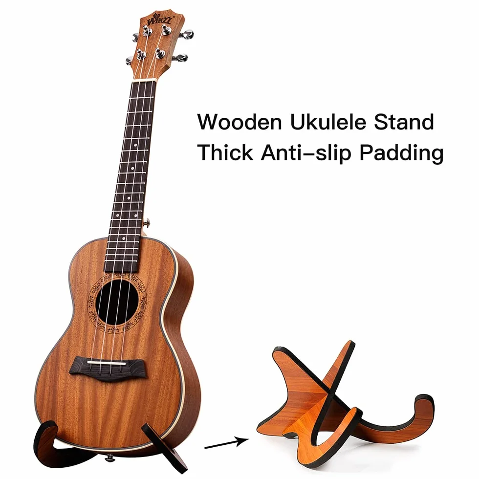 Winzz Ukulele koncertowe 60 cm dla dorosłych początkujących, mahoniowe drewniane ukulele zestaw startowy ze stojakiem i kapodastrem
