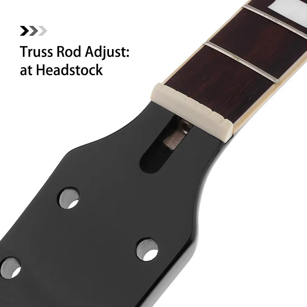 Alnicov Szyja gitary elektrycznej MAJSTERKOWANIE do gitar Gibson LP, części zamienne, 22 progi, szyja klonowa, gryf z różodrzewem, białe trapezowe kropki, połysk czarny 1