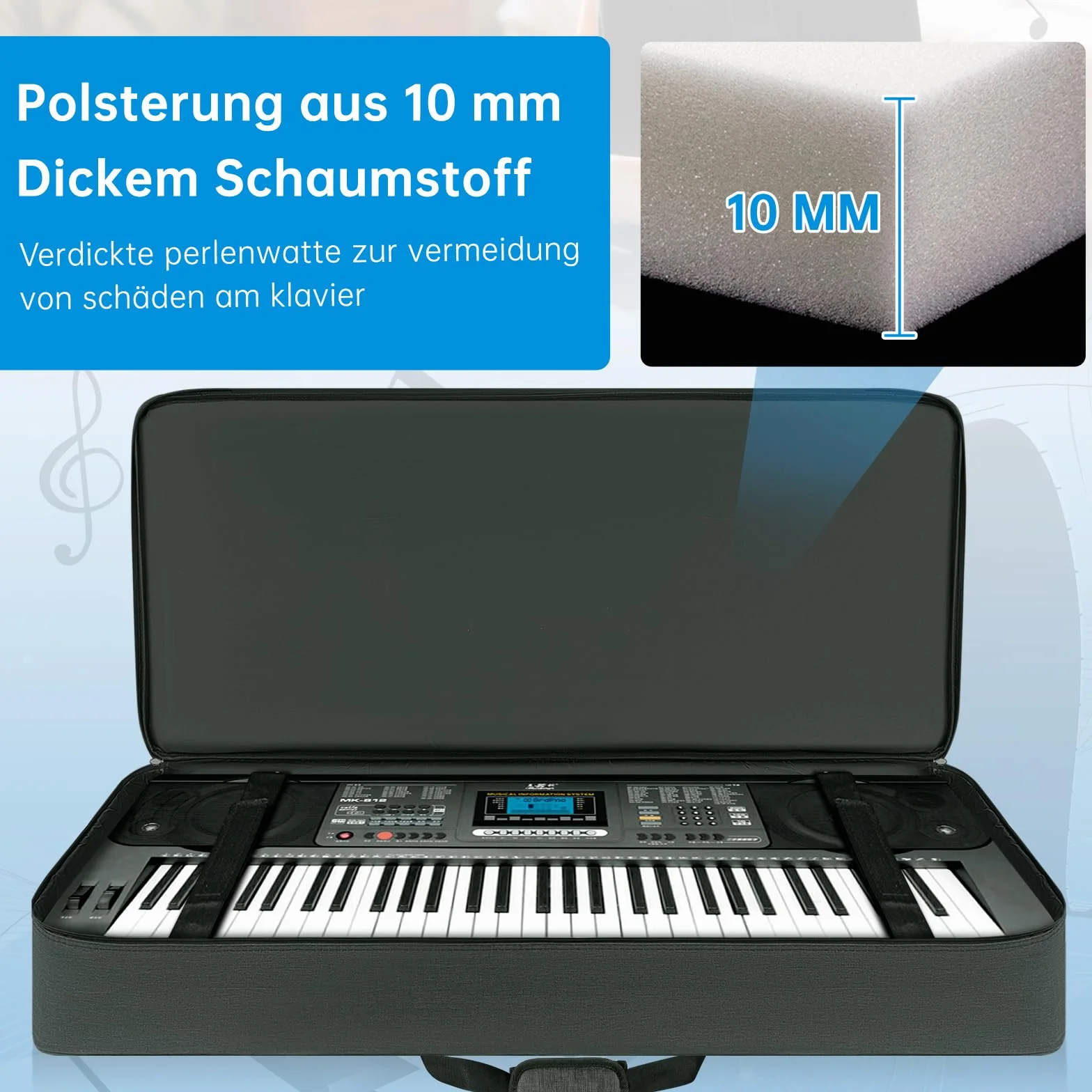 OUUTMEE torba na klawiaturę, dwie możliwości noszenia, torba na pianino keyboard, wodoodporna tkanina Oxford 600D, szary, 61 Tasche, Klasyczny