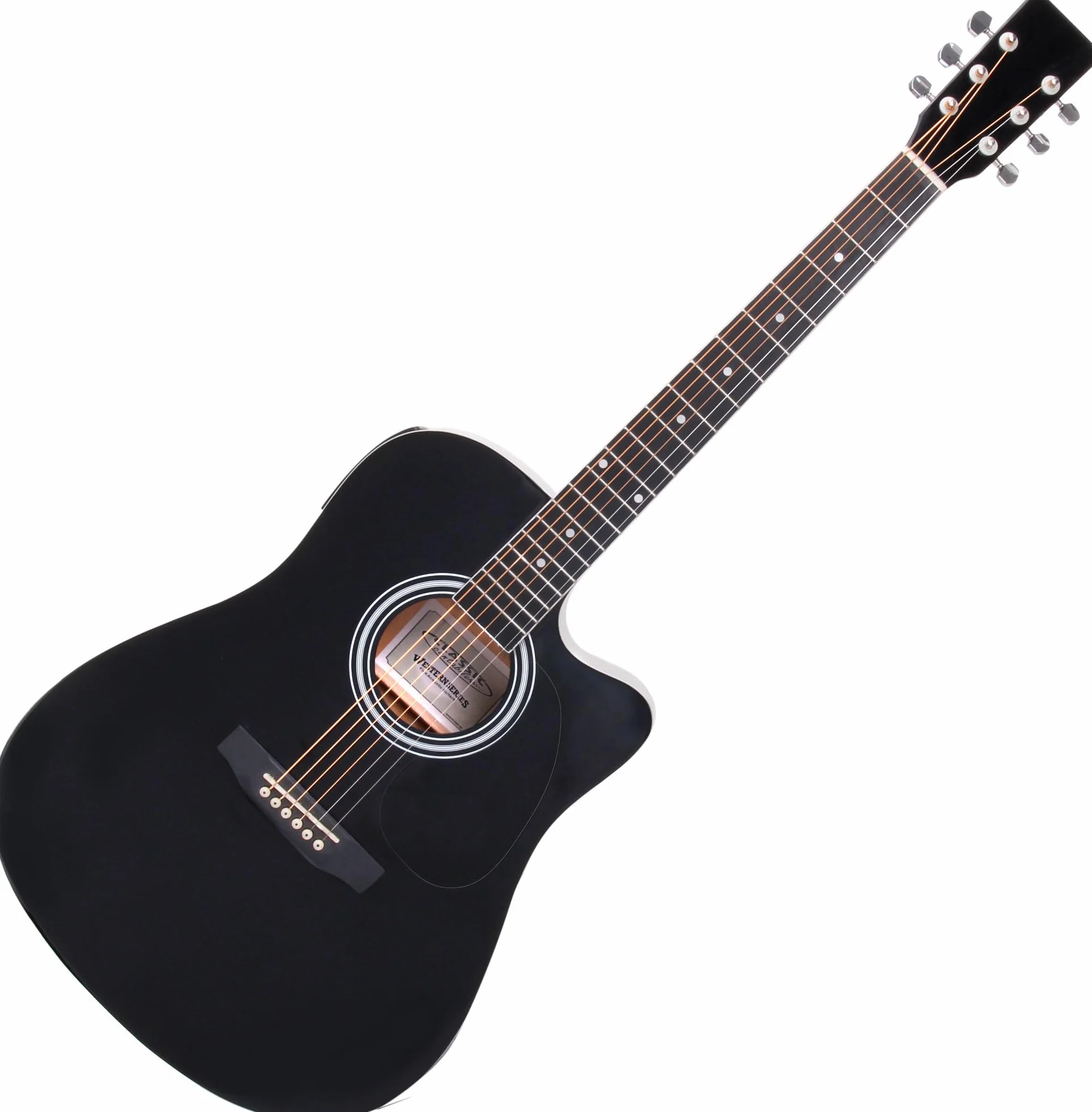 Classic Cantabile WS-10BK-CE gitara westernowa z przetwornikiem akustycznym (akustyka i wzmocniona, Dreadnought, Cutaway, 3-pasmowy EQ + Presence, tuner z LCD, XLR i jack, kolor czarny, wysoki połysk