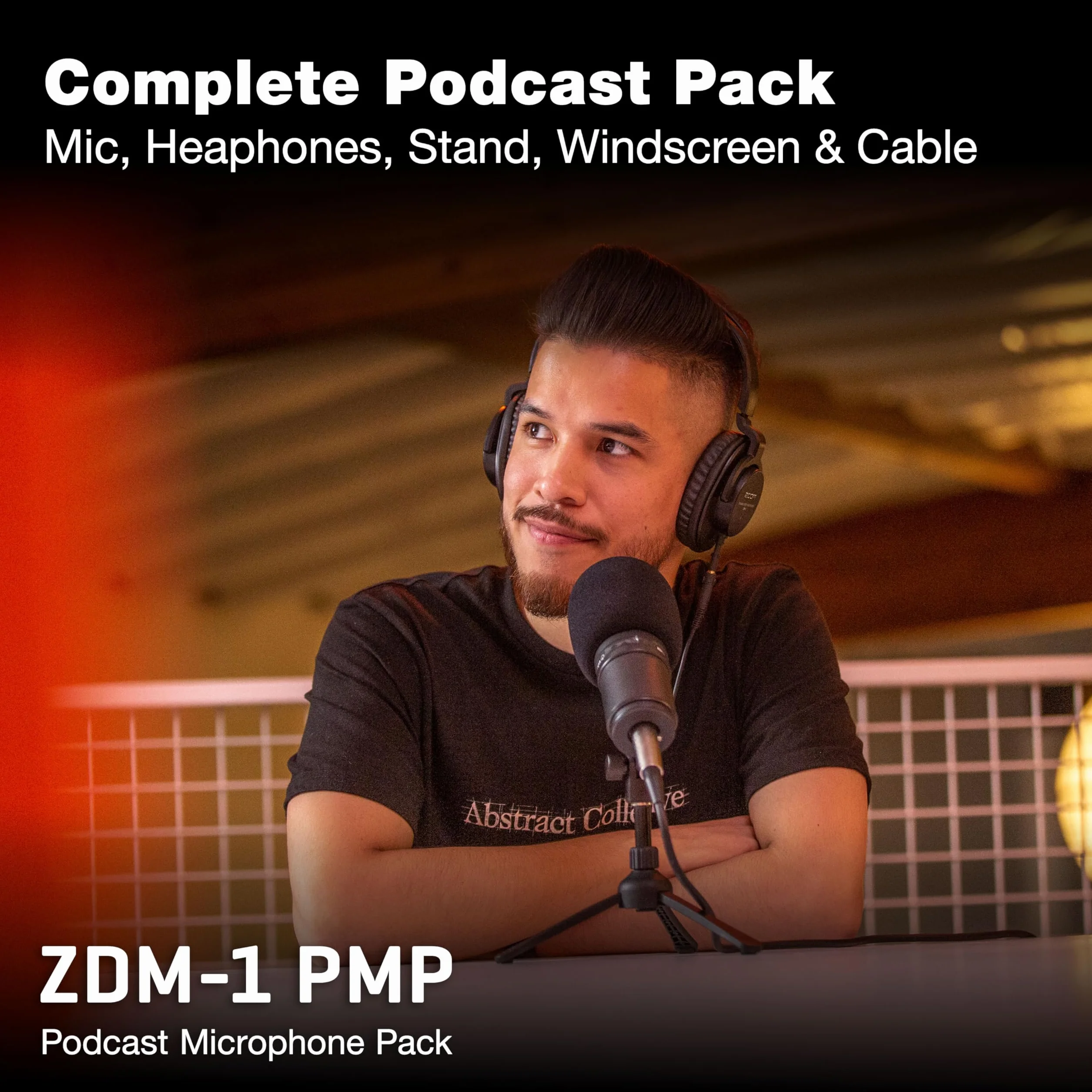 Zoom ZDM-1 Podcast Mic Pack, mikrofon dynamiczny do podcastów, słuchawki ZHP-1, statyw TPS-4, osłona przeciwwiatrowa, 2-metrowy kabel XLR, do nagrywania i przesyłania strumieniowego podcastów