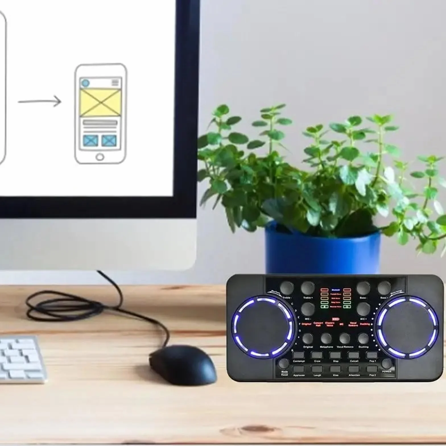 Mini Audio Kontroler DJ-ski Mikser Audio Karta Dźwiękowa Przenośna Płyta DJ 16 Efekty Cyfrowe Nagrywanie USB