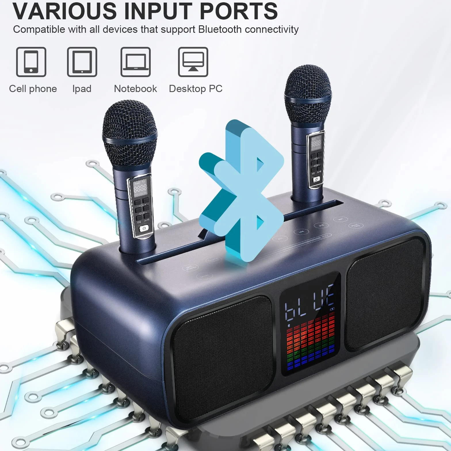Máquina de Karaoke z Bluetooth, Equipo de Karaoke Portátil z 2 Mikrofonami Inalámbricos, systemem PA i Modo de Canción de Karaoke para Fiestas en Casa, Bodas, piknik, C