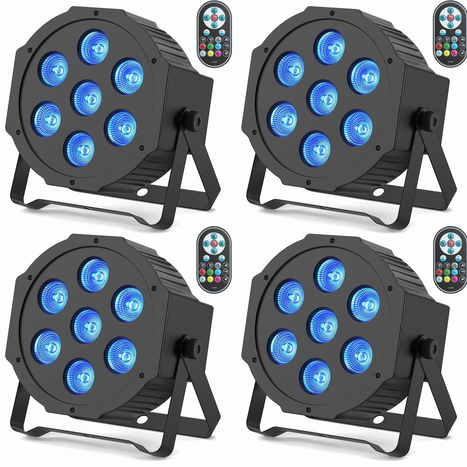 RGBW SEBRUANC 7 LED DMX projektor LED z pilotem zdalnego sterowania, 8 trybów świecenia, do DJ-a, baru, na Boże Narodzenie, Haloween, 4 sztuki