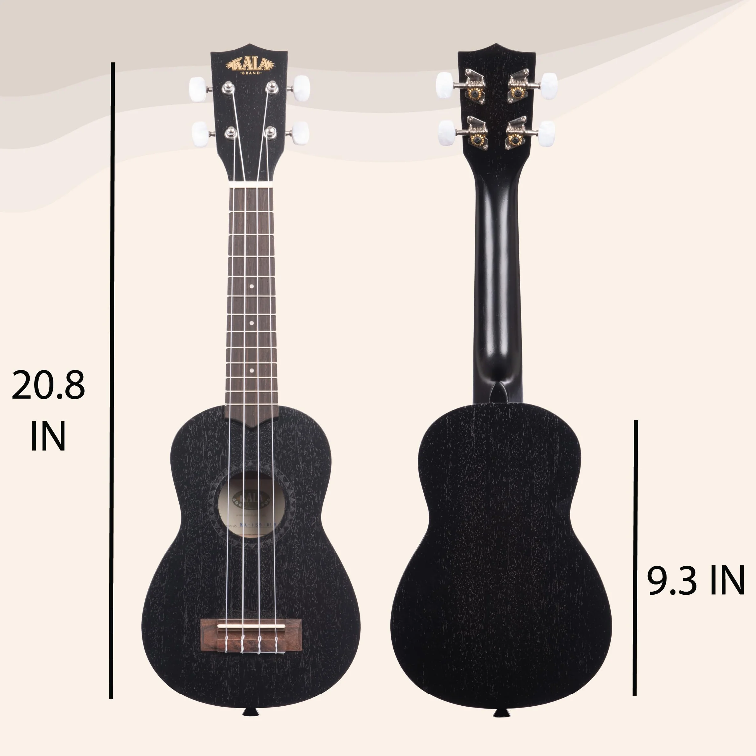 Kala Satynowe mahoniowe ukulele sopranowe, czarne (KA-15S-BLK)