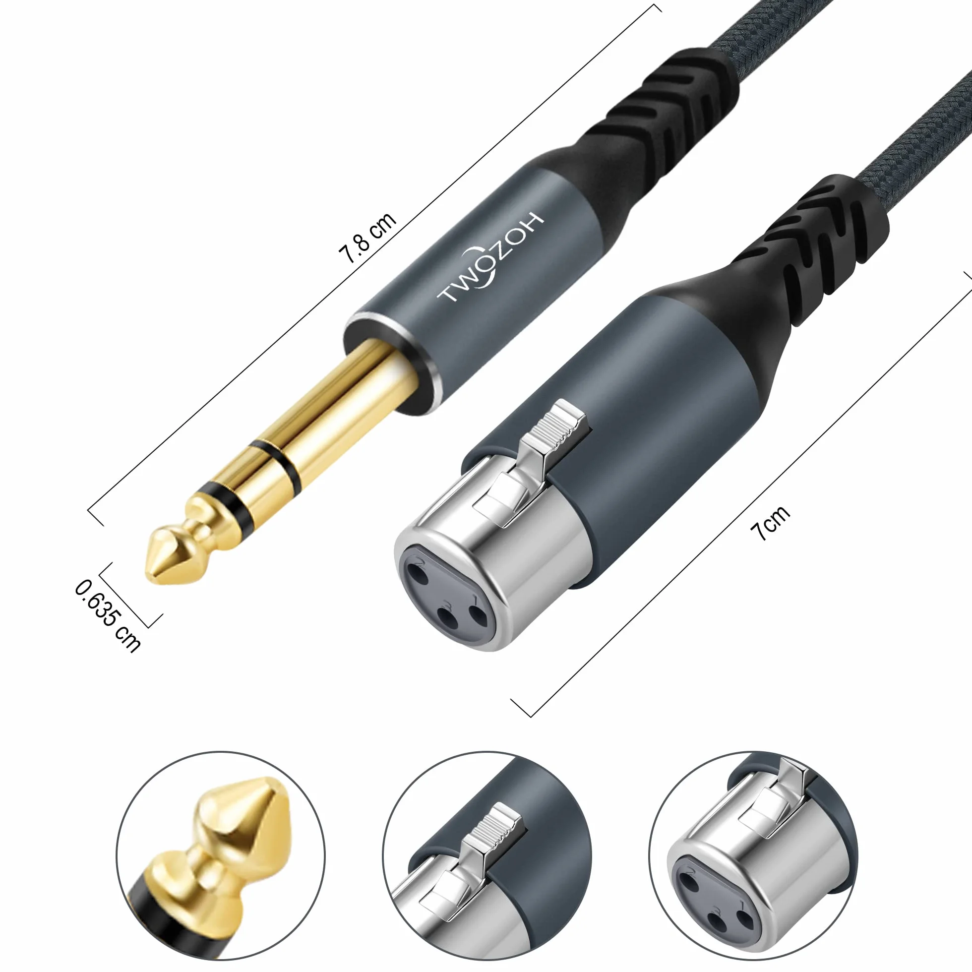 Twozoh XLR żeński na 1/4 TRS Kabel 1M 2 Pack, Pleciony 6,35 mm gniazdo stereo zbalansowany na 3-pinowy XLR Kabel mikrofonowy