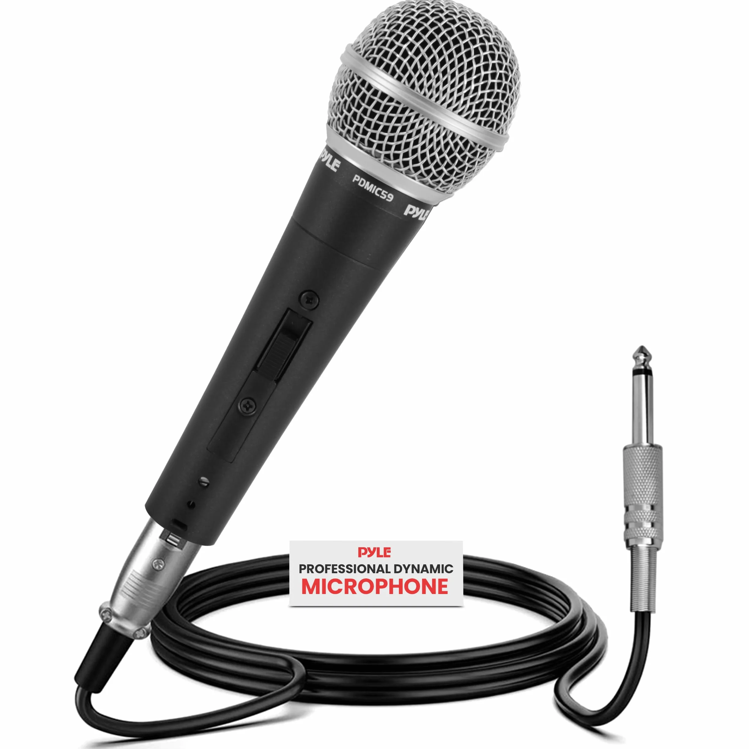 Pyle Mikrofon – profesjonalny dynamiczny mikrofon wokalny, z przełącznikiem ON/OFF, dynamicznym kardioidalnym, ręcznym mikrofonem do śpiewania, z kablem audio XLR, kompatybilny z głośnikiem karaoke,