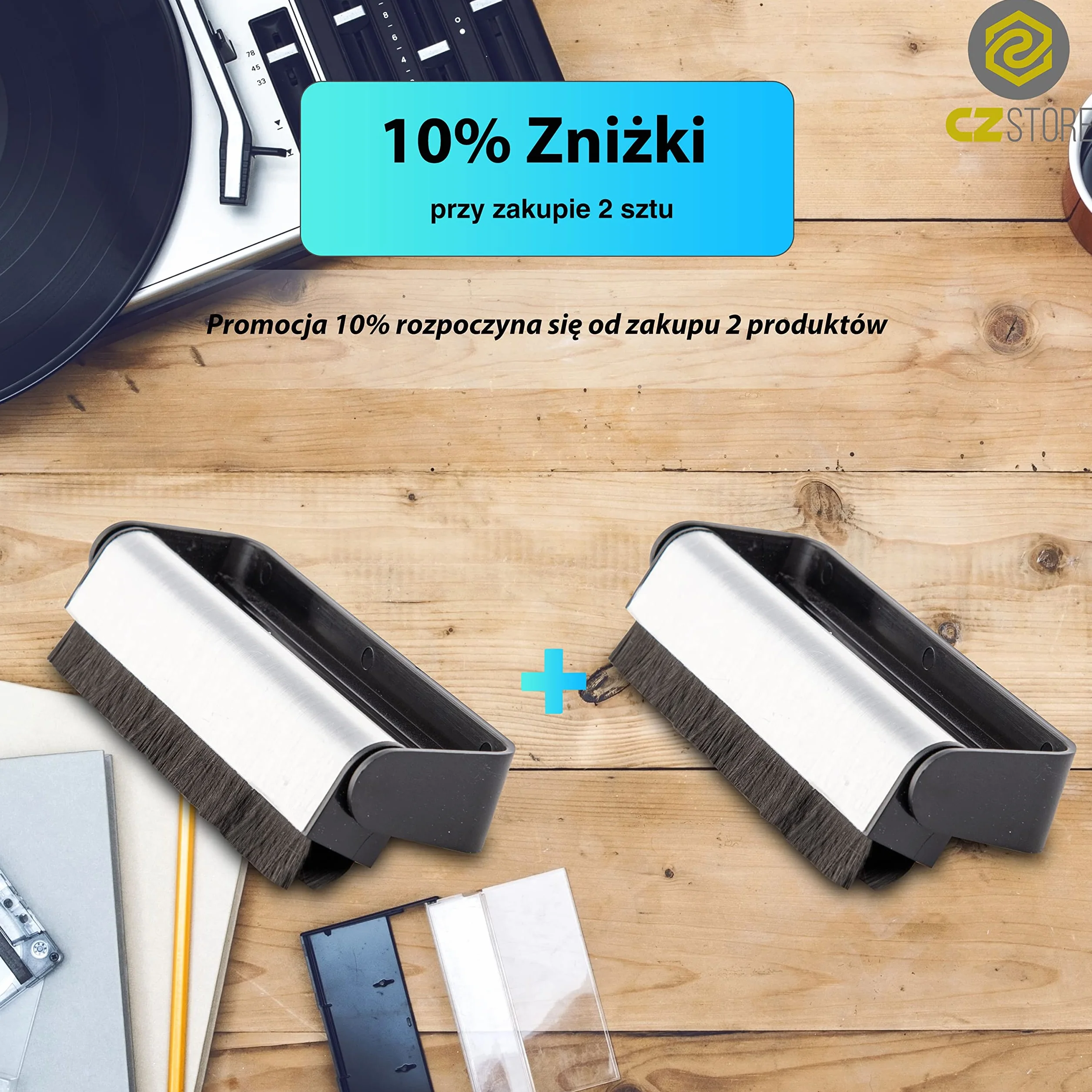 Szczotka do Czyszczenia Płyt Winylowych - ✮DOŻYWOTNIA GWARANCJA✮ - Szczoteczka Czyszcząca Płyty Winylowe Miękkim Włosiem Węglowym - Akcesoria Kolekcjonerskie - Lekka, Wymiary 21x9x2.5cm