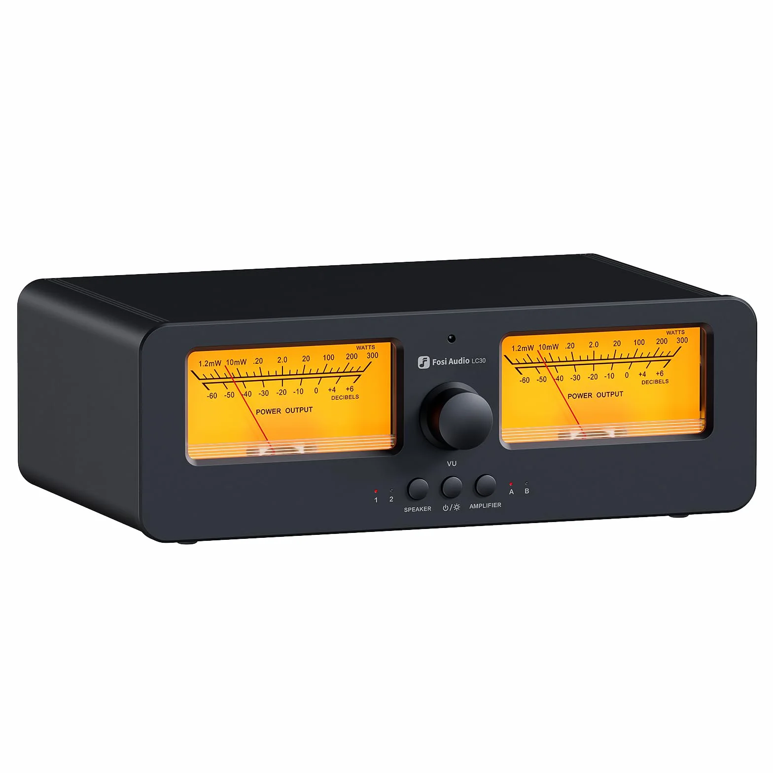 Wzmacniacz Głośnikowy Fosi Audio LC30 VU, 2-Drożny Analogowy Przełącznik Audio, do Wzmacniaczy Stereo HiFi i Głośników Pasywnych, Komponent Domowego Audio z Pilotem - żółty