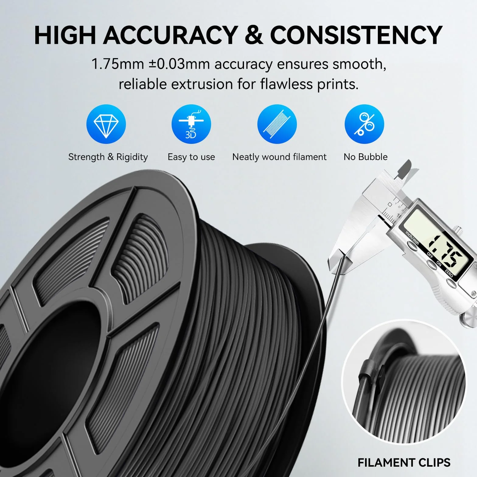 JAYO Filament Elastyczny TPU 1,75mm, Drukarka 3D Shore 95A, Dokładność +/-0,02mm, 0,5KG/500G Cewka, Czarny