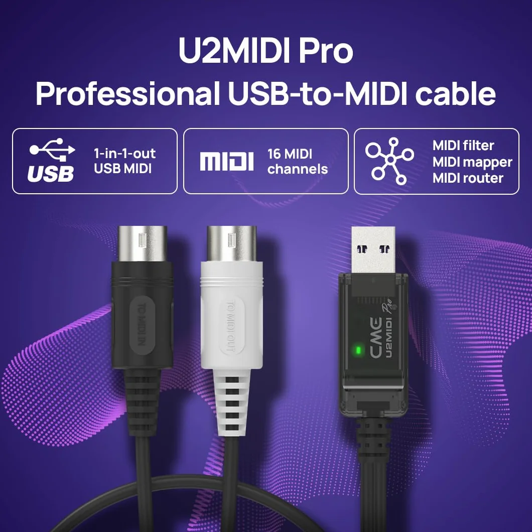 CME U2MIDI Pro – Szybki Kabel USB MIDI z Filtrem i Mapowaniem – Interfejs USB-MIDI Plug & Play do Komputera, Laptopa lub PC oraz Instrumentów MIDI