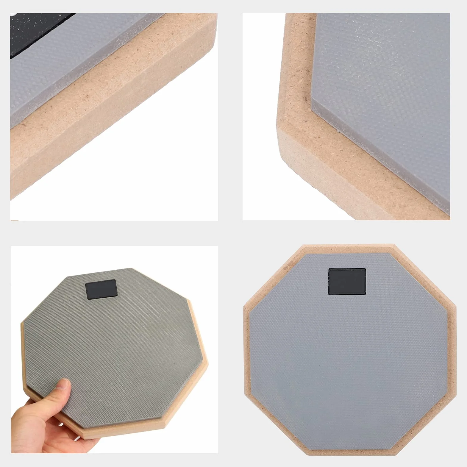 Eujgoov Pad Perkusyjny 8in Professional Practice Pad Absorbujący Wstrząsy Drewniany Głupi Pad Perkusyjny do ćwiczeń Perkusyjnych(Szary)