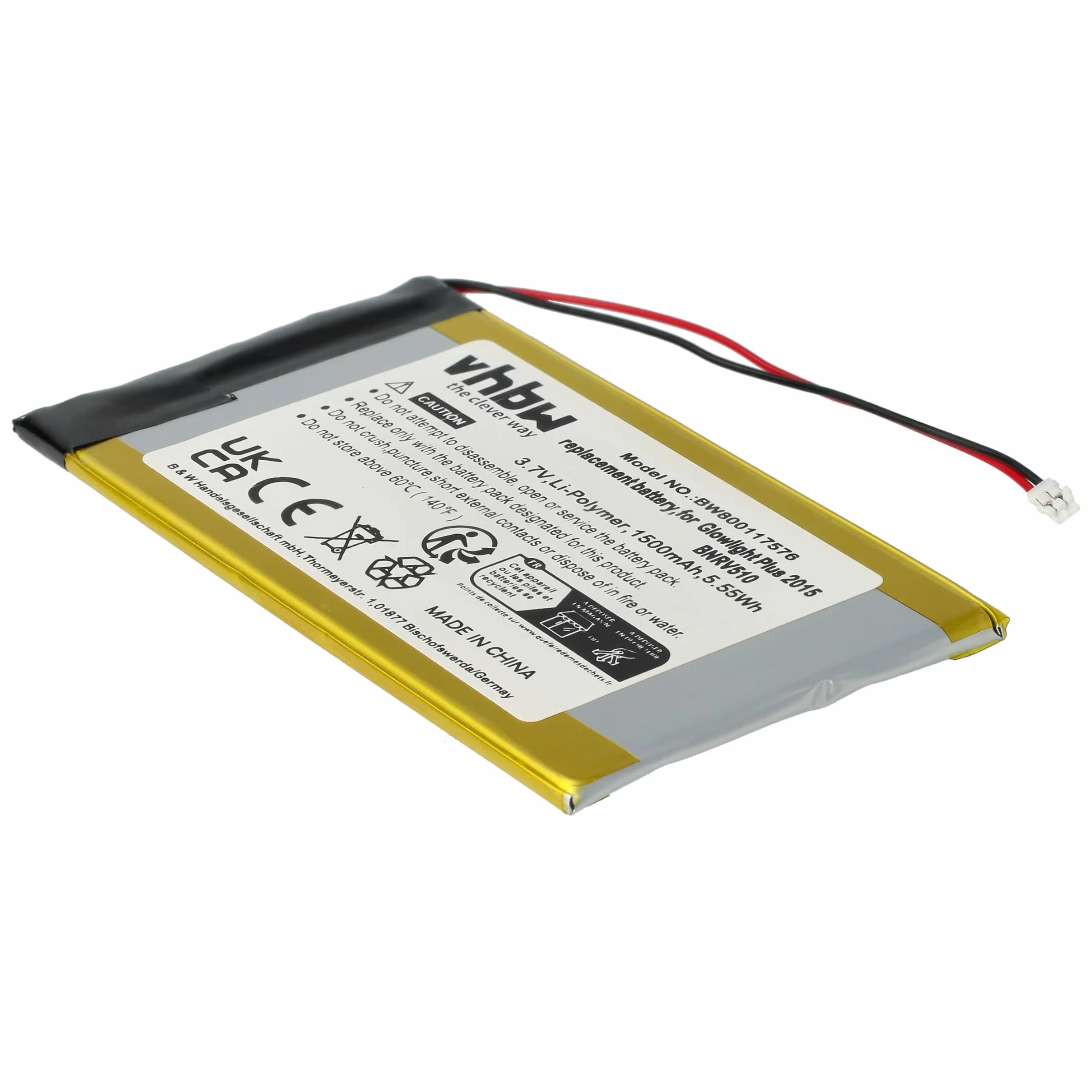 vhbw Zapasowa bateria kompatybilna z czytnikiem e-booków Kobo Glo HD (1500 mAh, 3,7 V, litowo-polimerowy)