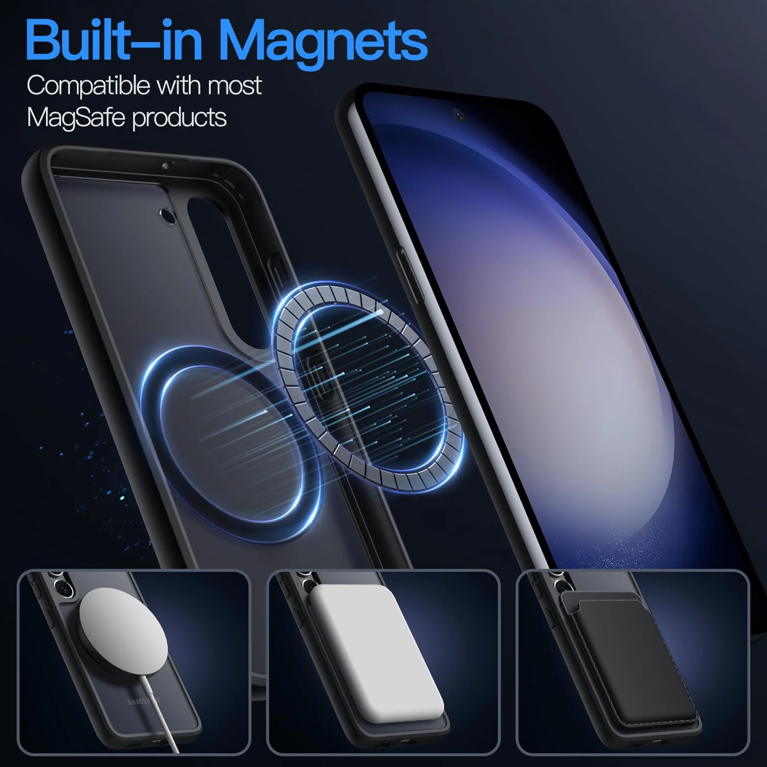 JETech Etui Magnetyczne dla Samsung Galaxy S23 5G 6,1 Cala, Kompatybilne z MagSafe, Półprzezroczysty Matowe Tyłu Odporny na Wstrząsy Osłona Telefonu (Czarny)