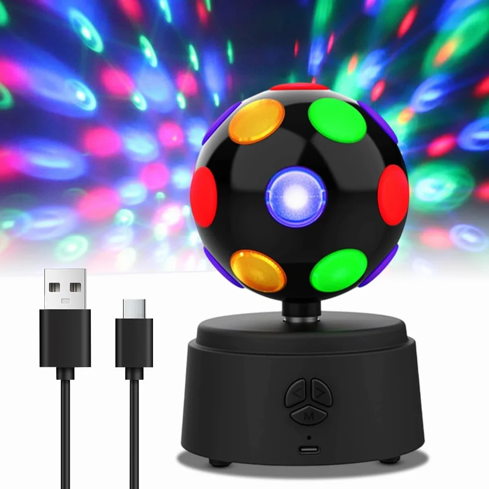Obrotowa kula dyskotekowa, obracająca się kula dyskotekowa o 360° z wielokolorowymi diodami LED, obsługuje łączność Bluetooth, efekt dźwięku przestrzennego stereo, na imprezę, urodziny, do domu, na