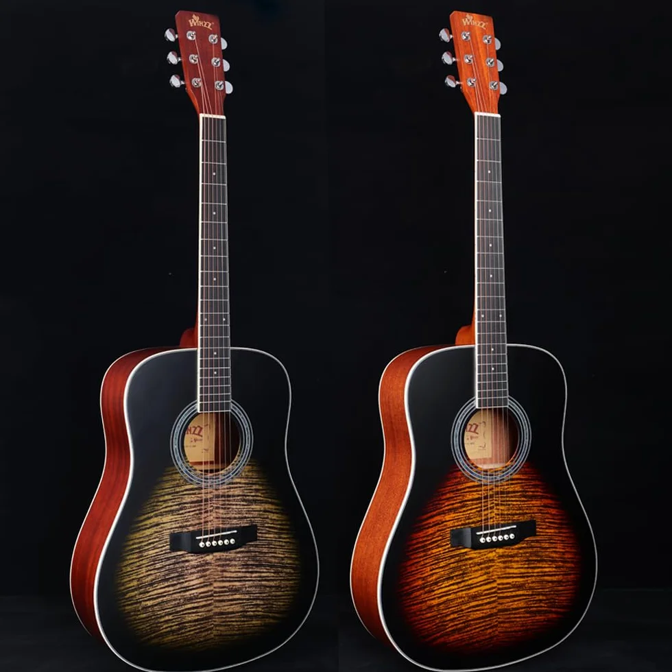 Winzz Gitara akustyczna dla dorosłych 4/4, gitara dziecięca 12+ lat, zestaw do gitary ludowej dla początkujących, sucha gitara ze stalową liną z 11 akcesoriami (Sunburst Mat, 41 cali)