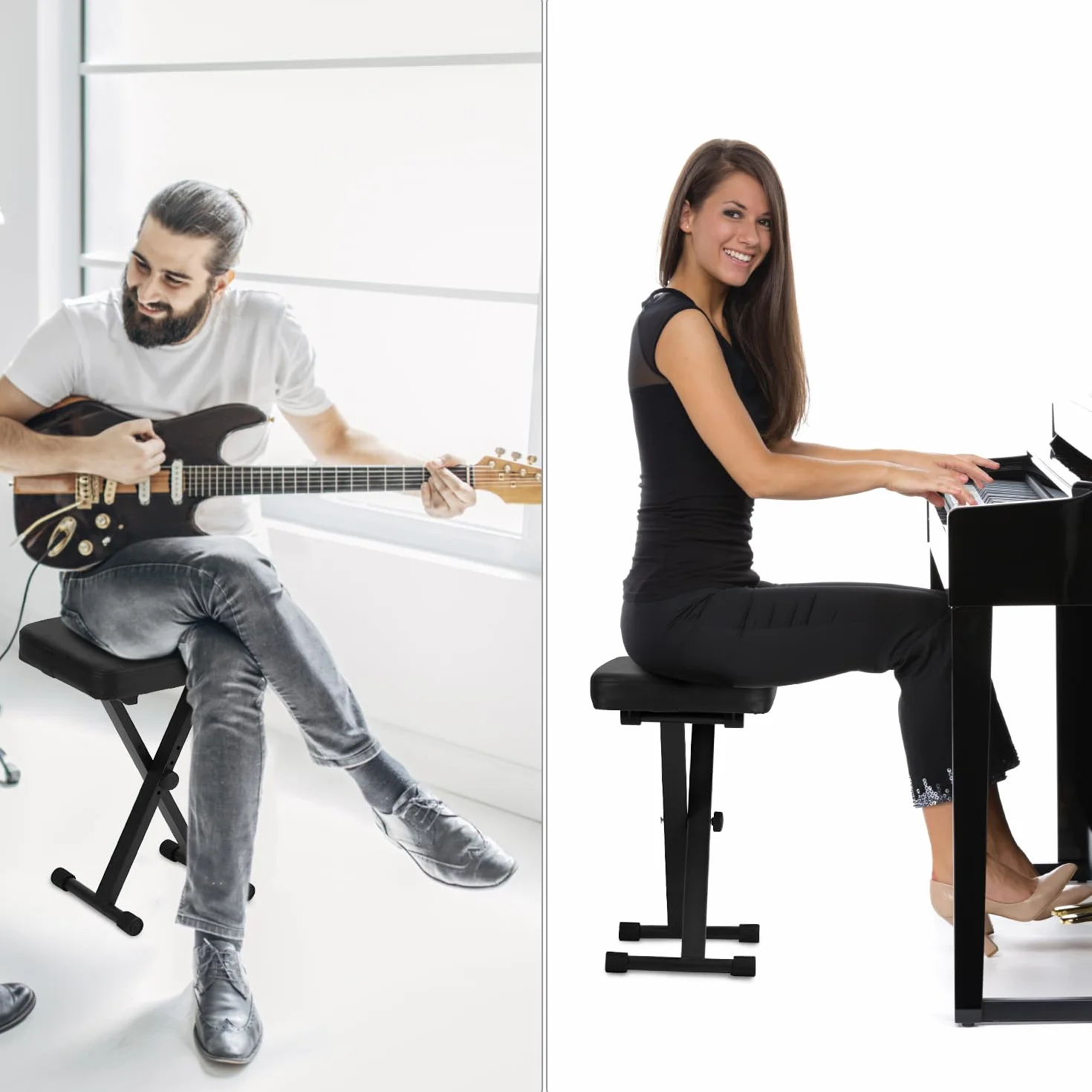 QWORK Regulowany stołek na pianino, składany z wyściółką 6 cm, regulacja wysokości 40-50 cm
