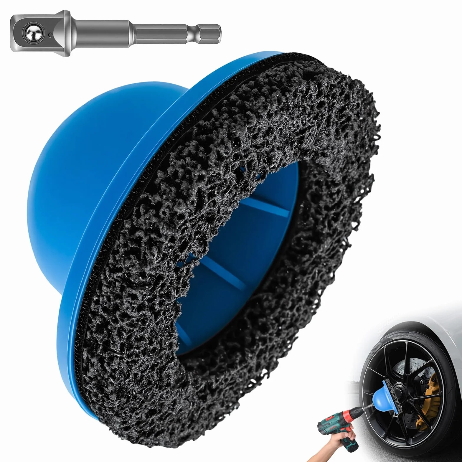 Szlifierka do piast kół, średnica wewnętrzna 90 mm, Ø zewnętrzna 150 mm, szlifierka z głowicą kulową do haka holowniczego z napędem 1/2", środek do czyszczenia piast kół, czyszczenie i