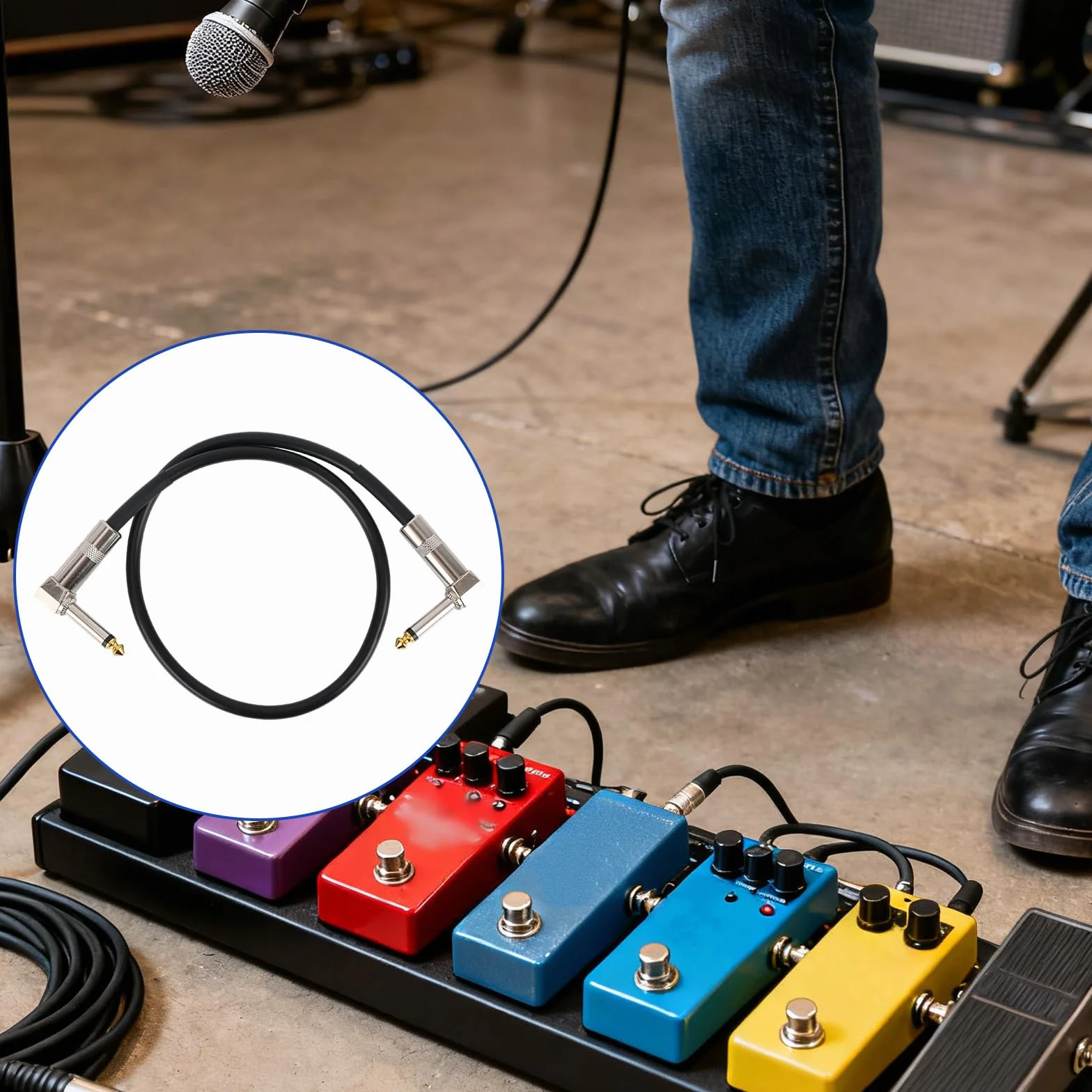 2 Kable Połączeniowe do Gitary, 50 cm Kątowy Kabel Gitarowy Złącze Pedału Efektowego do Miksera Gitary Basowej Perform